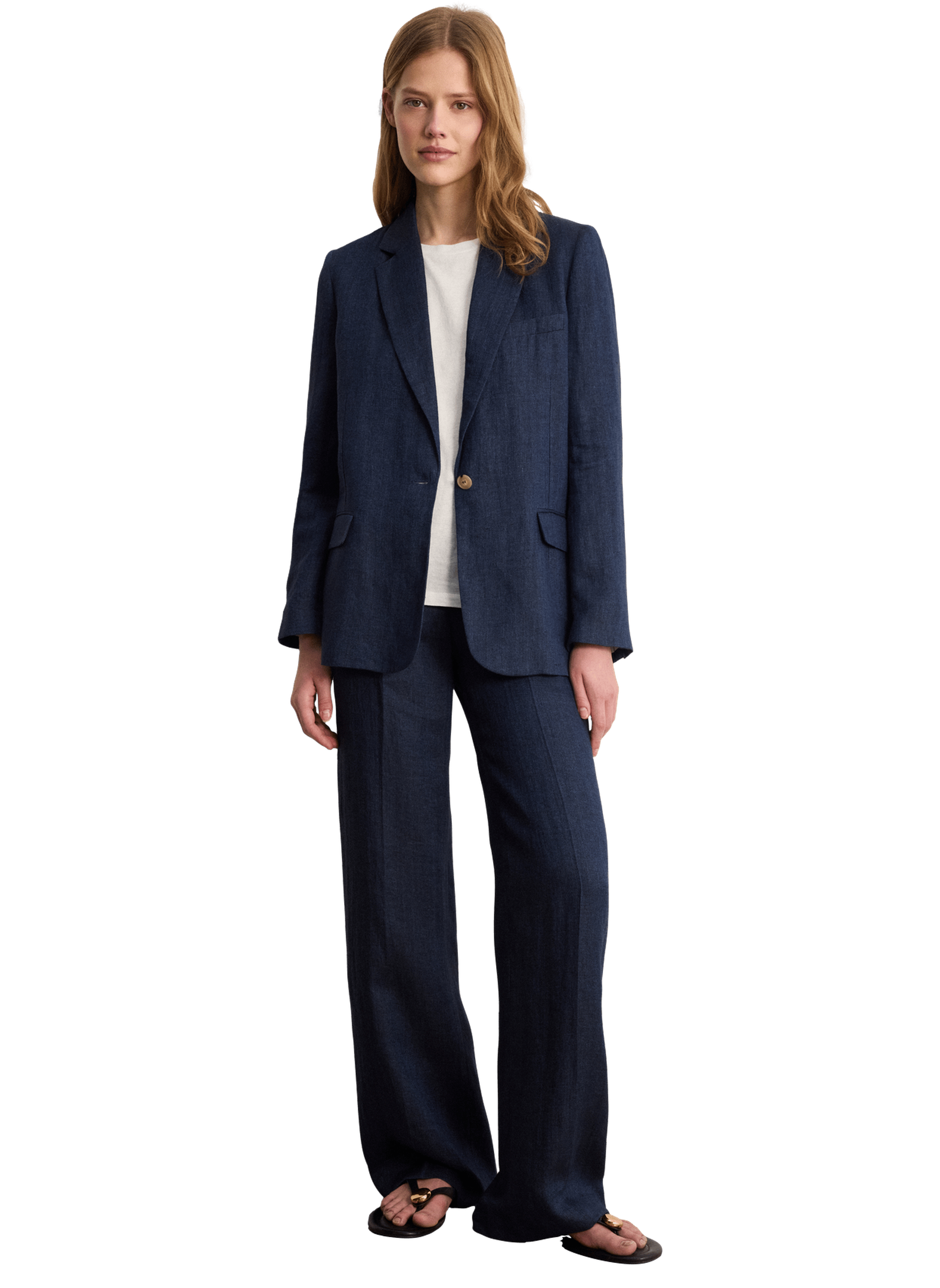 Veste de tailleur en lin à chevrons - mayssa PABLO Bleu