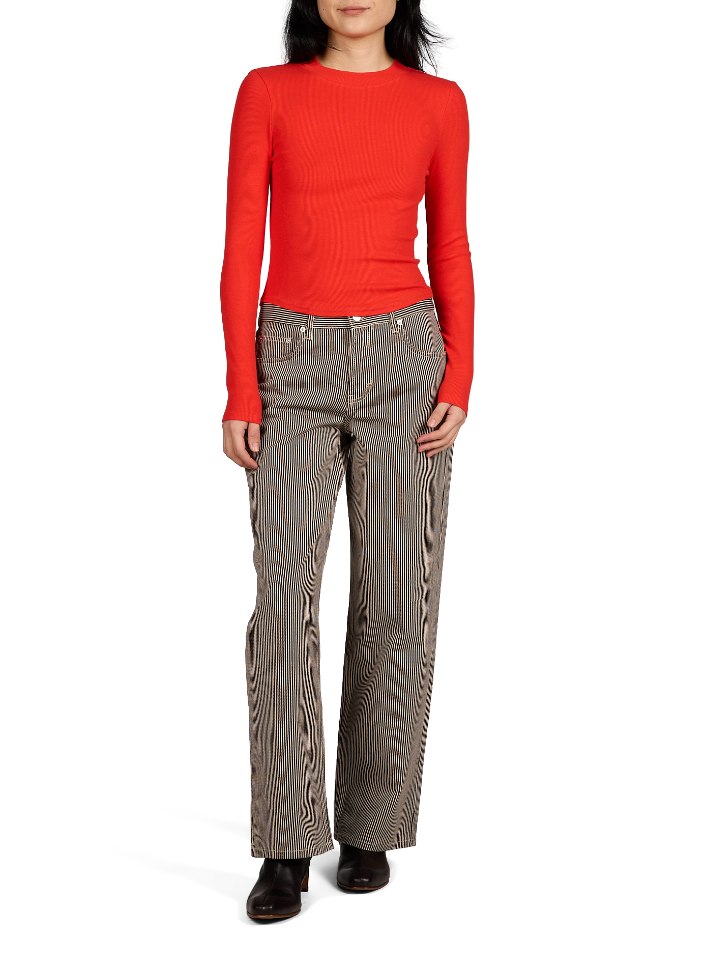 Jean droit à rayures TOPSHOP Marron