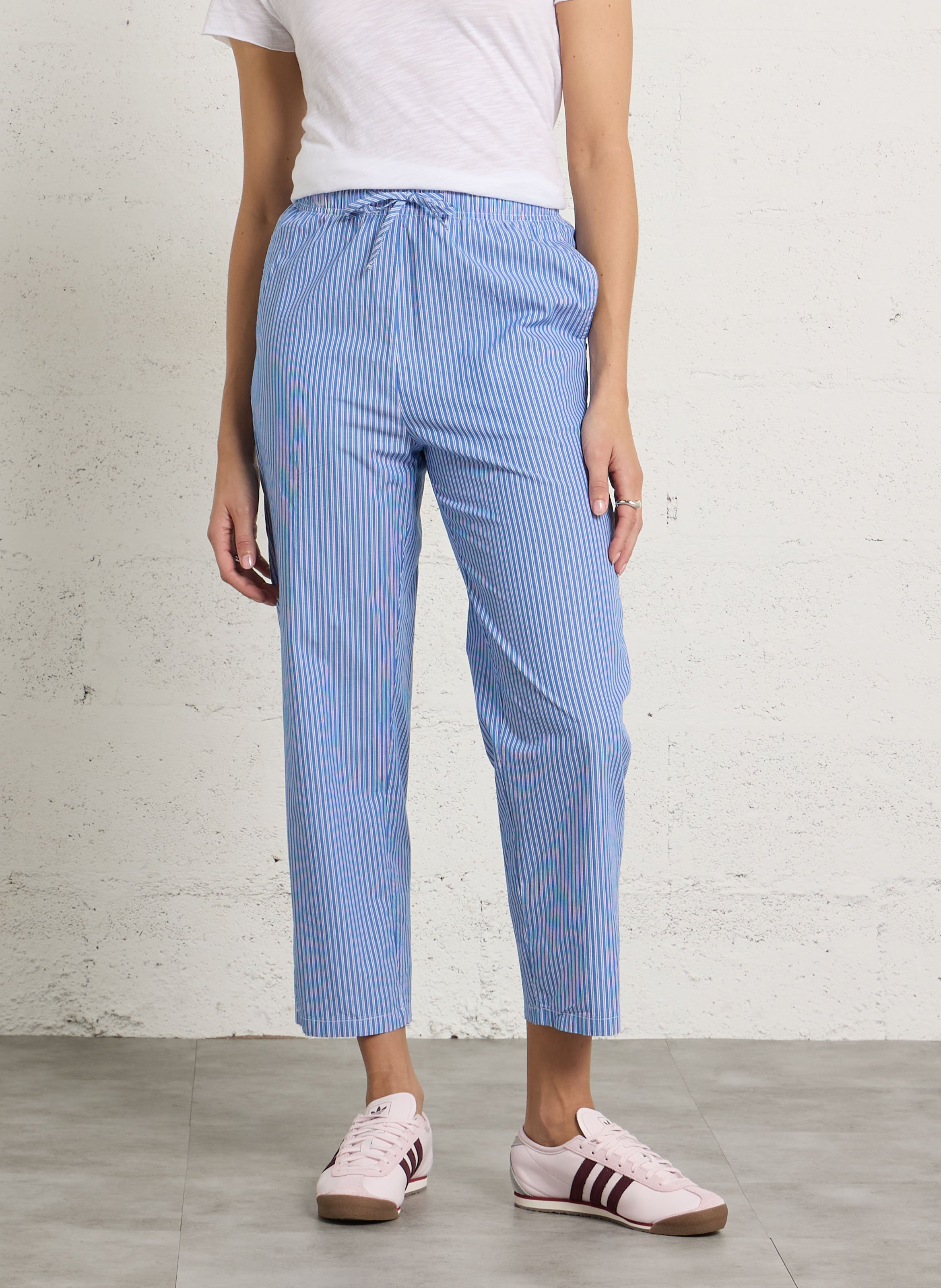 Pantalon carotte en coton rayé zatybay AMERICAN VINTAGE Bleu