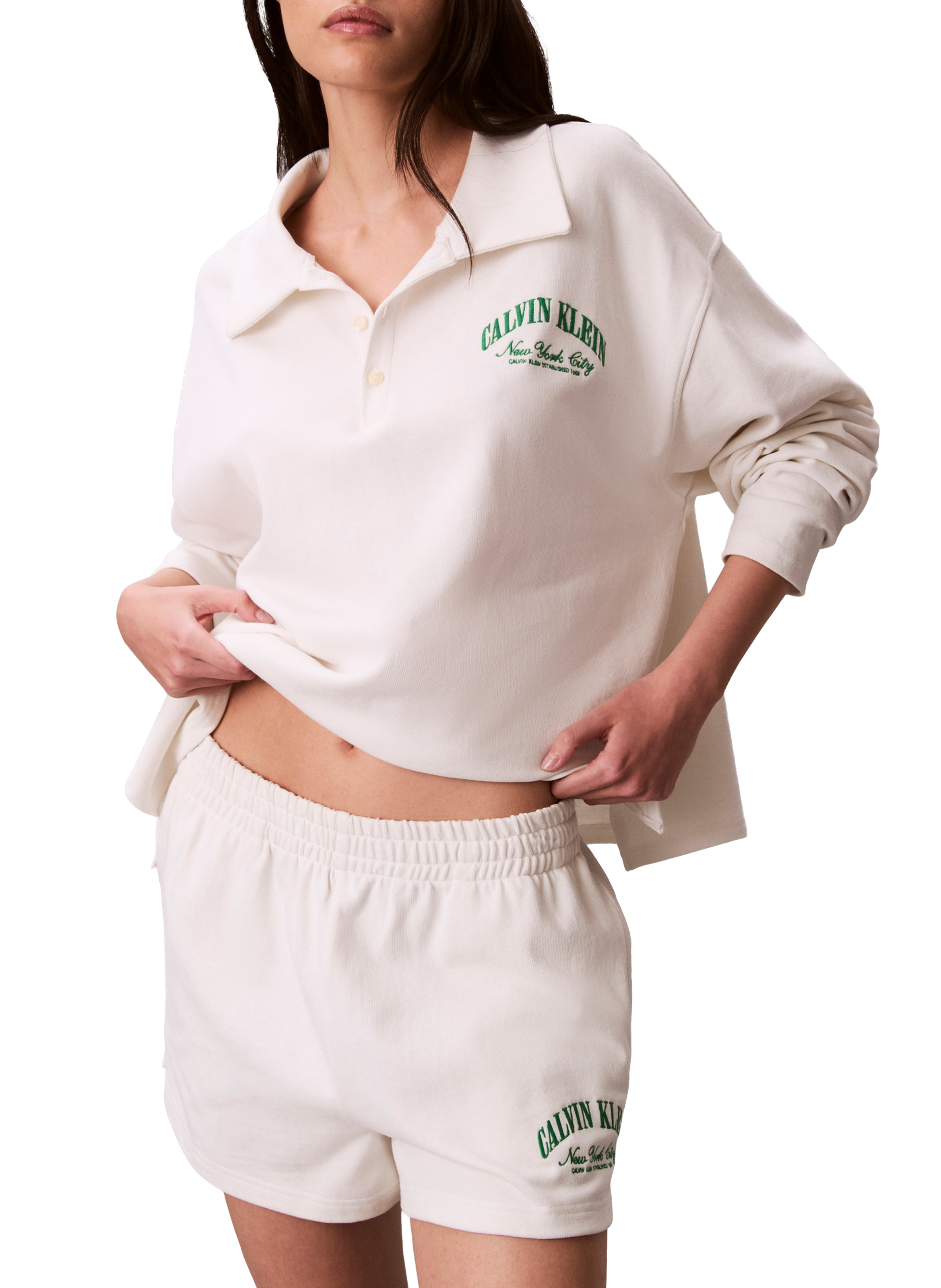 Cotton pyjama top with coat of arms logo CALVIN KLEIN Beige