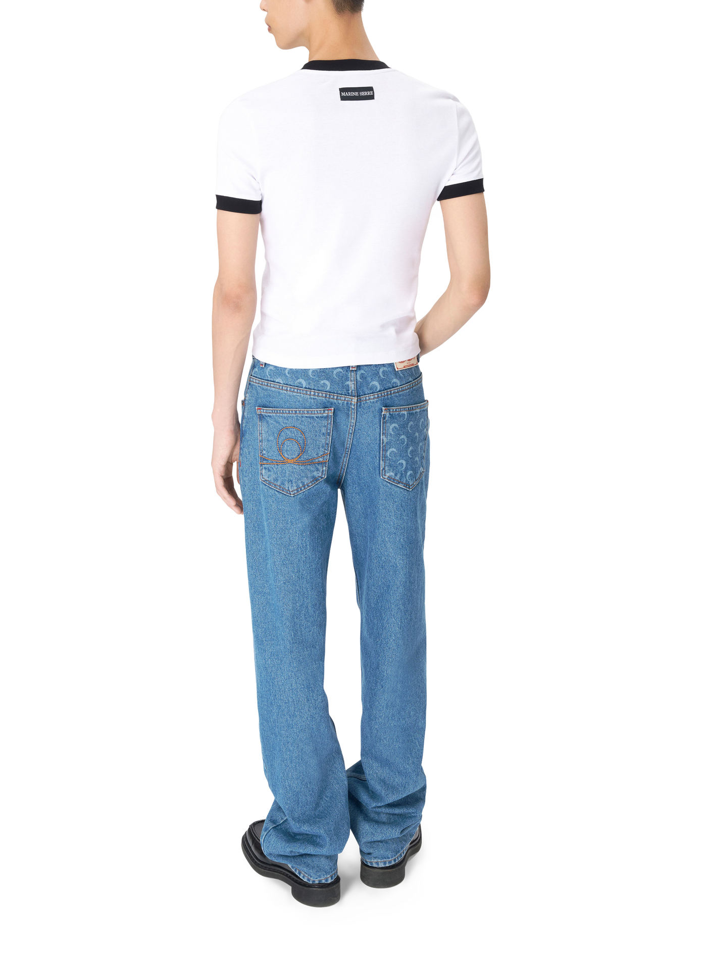 T-shirt ajusté en jersey moon logo MARINE SERRE Blanc