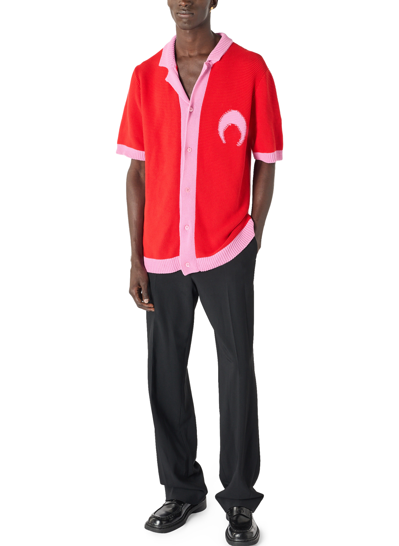 Chemise en maille crochet moon contrastée unisexe MARINE SERRE Rouge