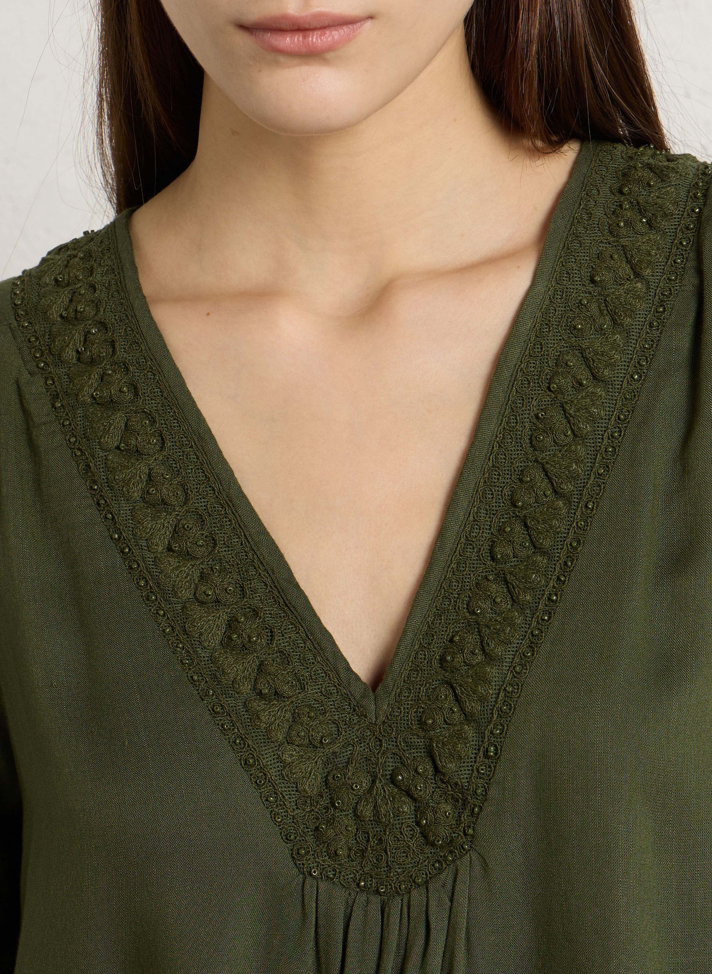 Blouse col v brodé dorian | Kaki MAISON 123 Femme