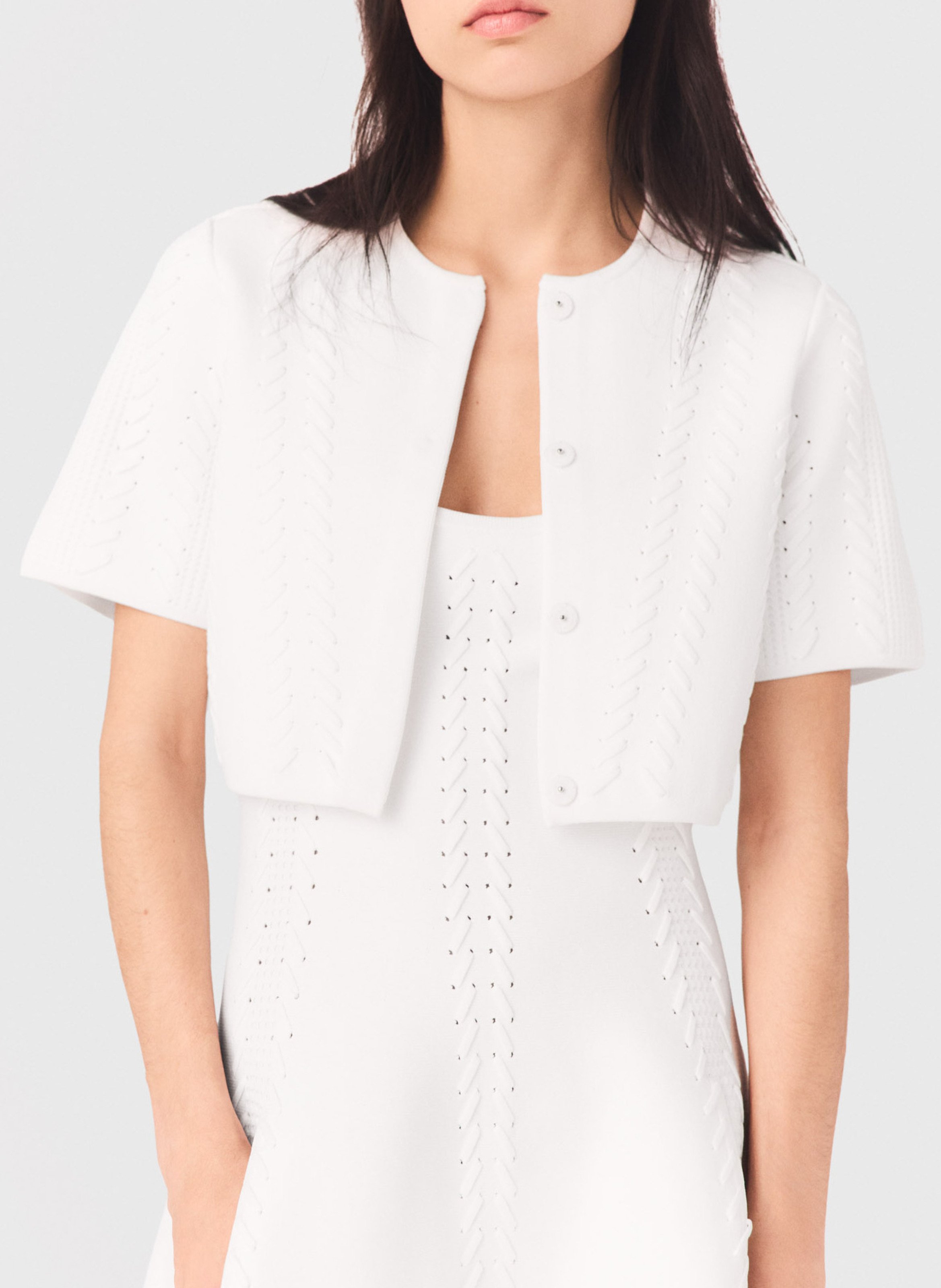 Cardigan court en maille tressée | Blanc MAJE Femme