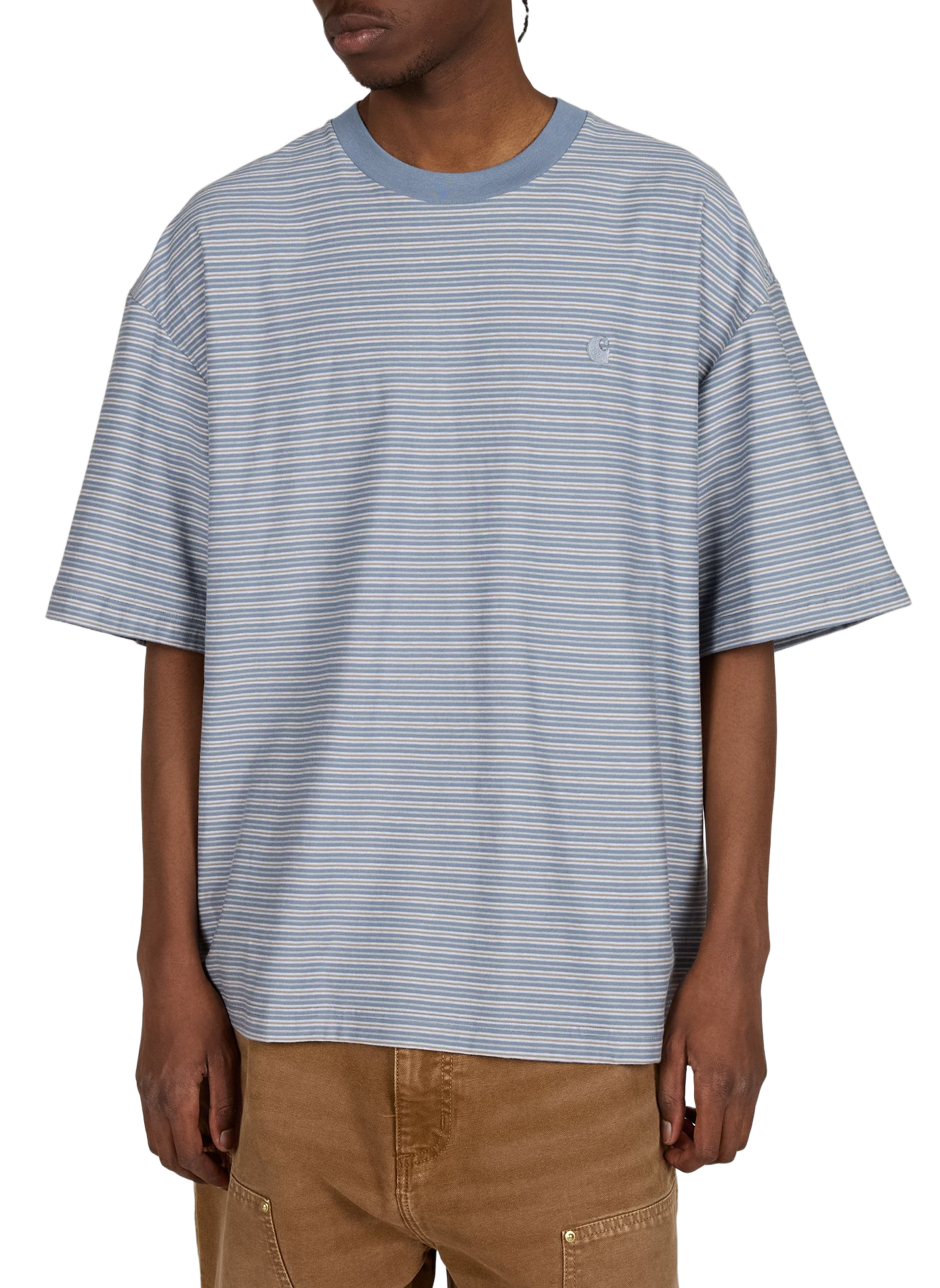 Straight round neck striped cotton t-shirt CARHARTT WIP Blue