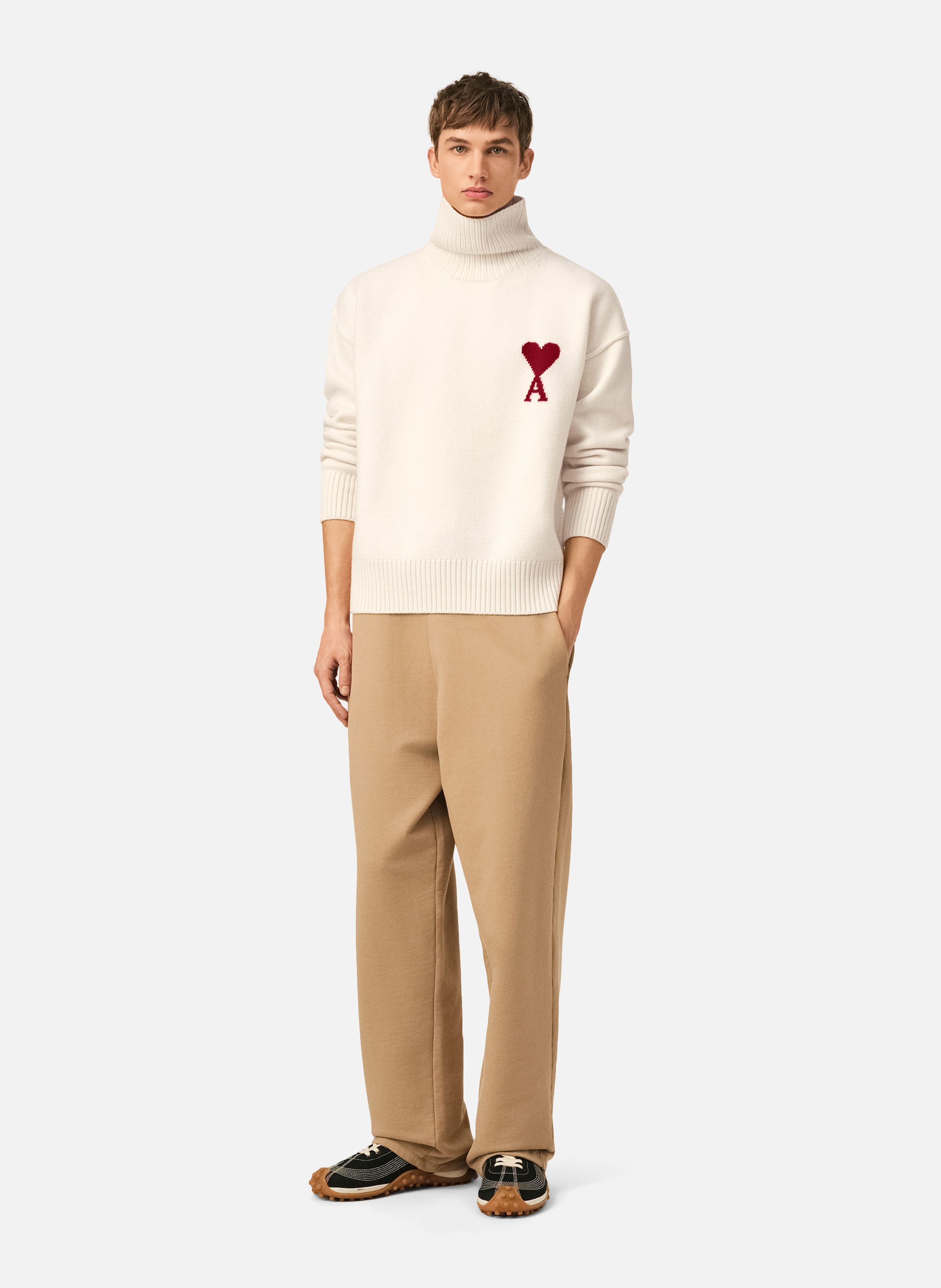 Pull col cheminée ami de coeur en laine unisexe AMI PARIS Blanc