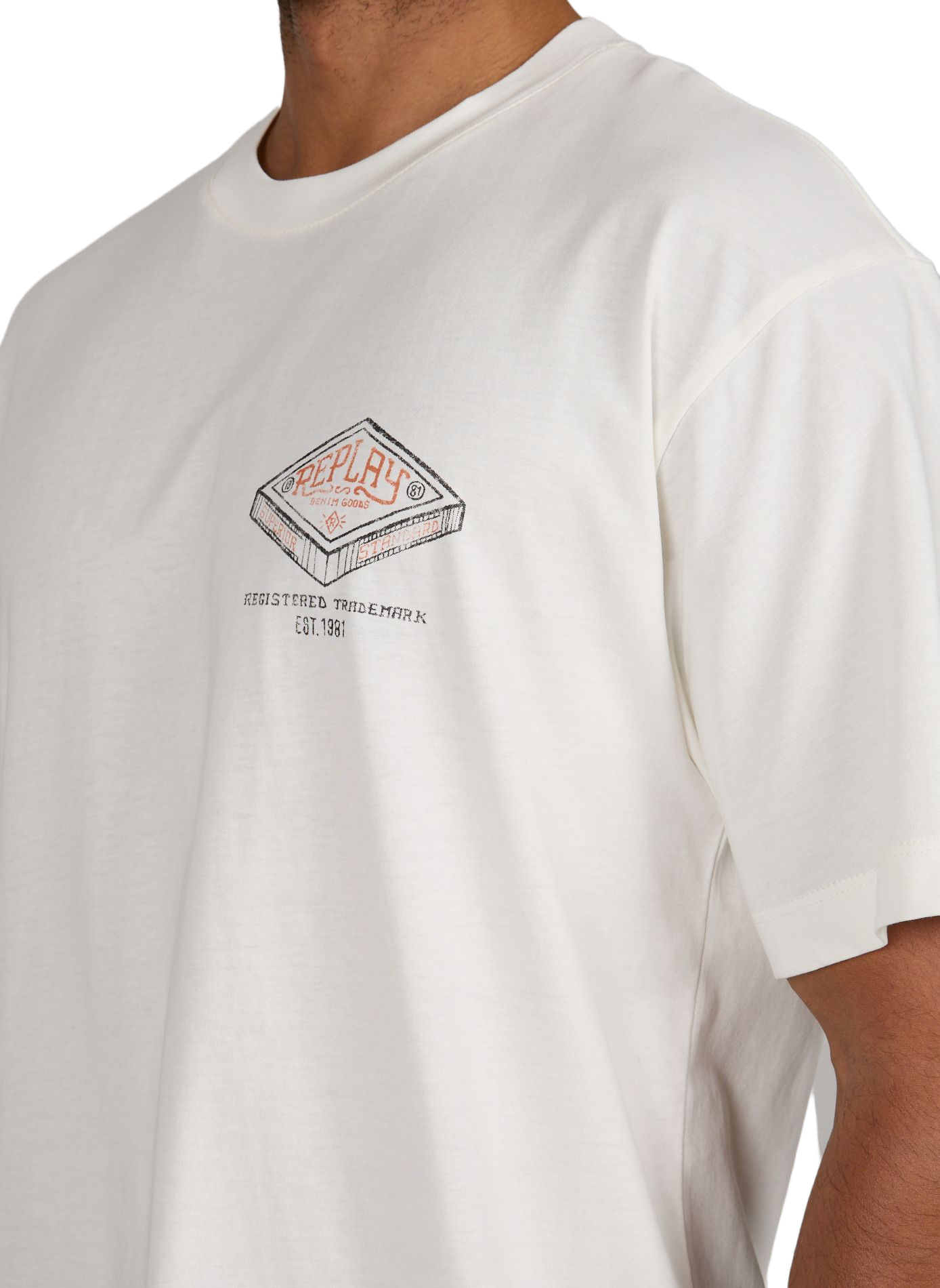 Oversized round neck cotton screen-printed t-shirt REPLAY Beige