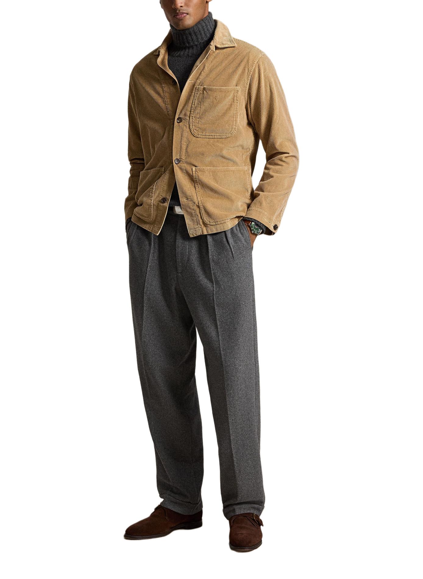 Surchemise droite col classique côtelée en coton POLO RALPH LAUREN Beige