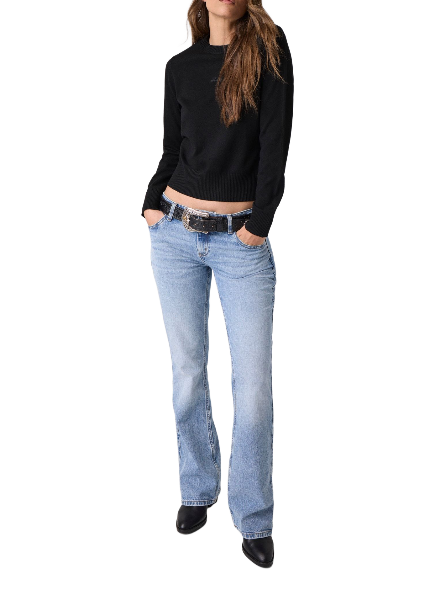 Straight-leg trousers with embroidered logo GUESS Black