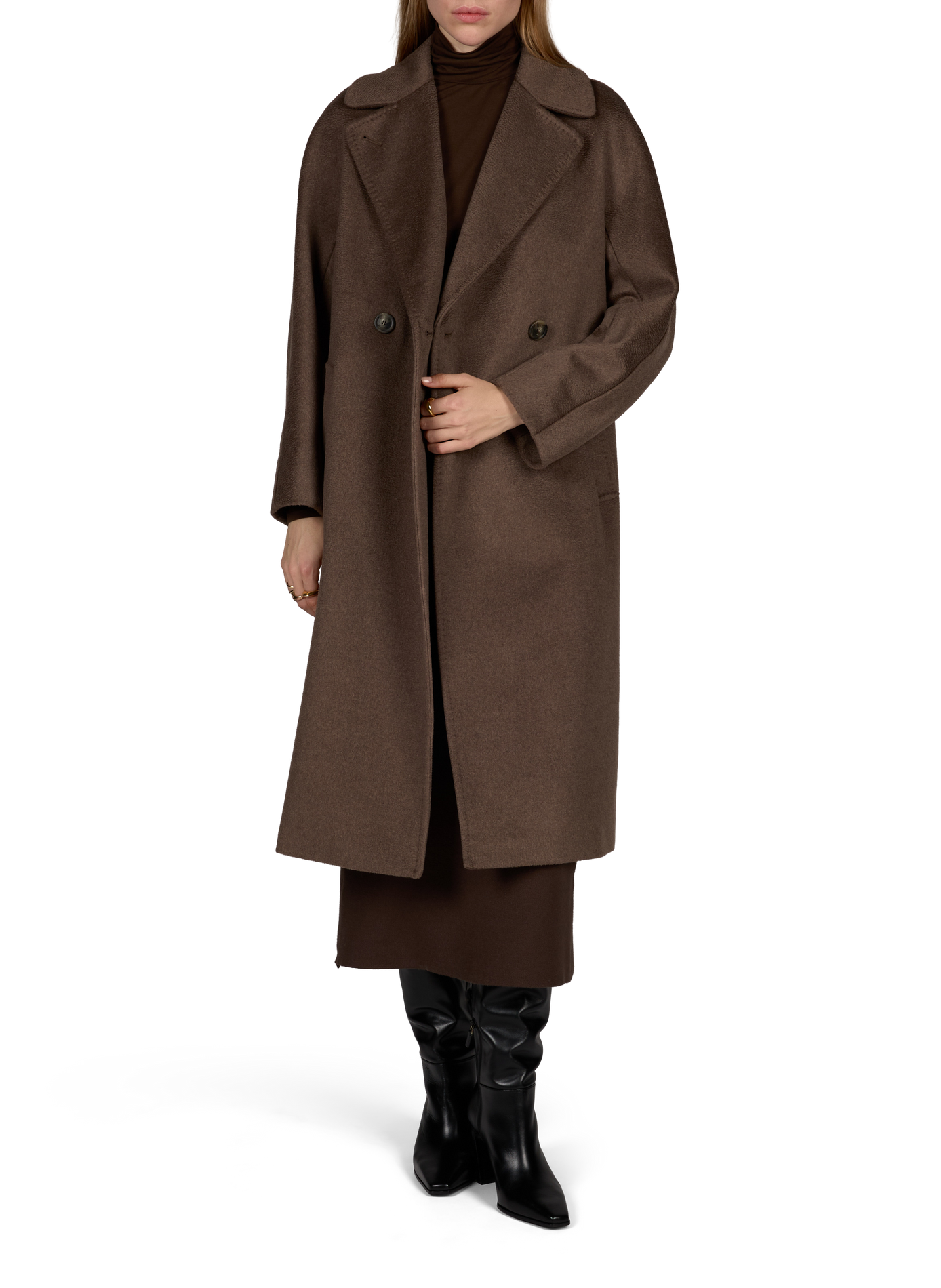 Long belted virgin wool coat MAX MARA WEEK END Brown