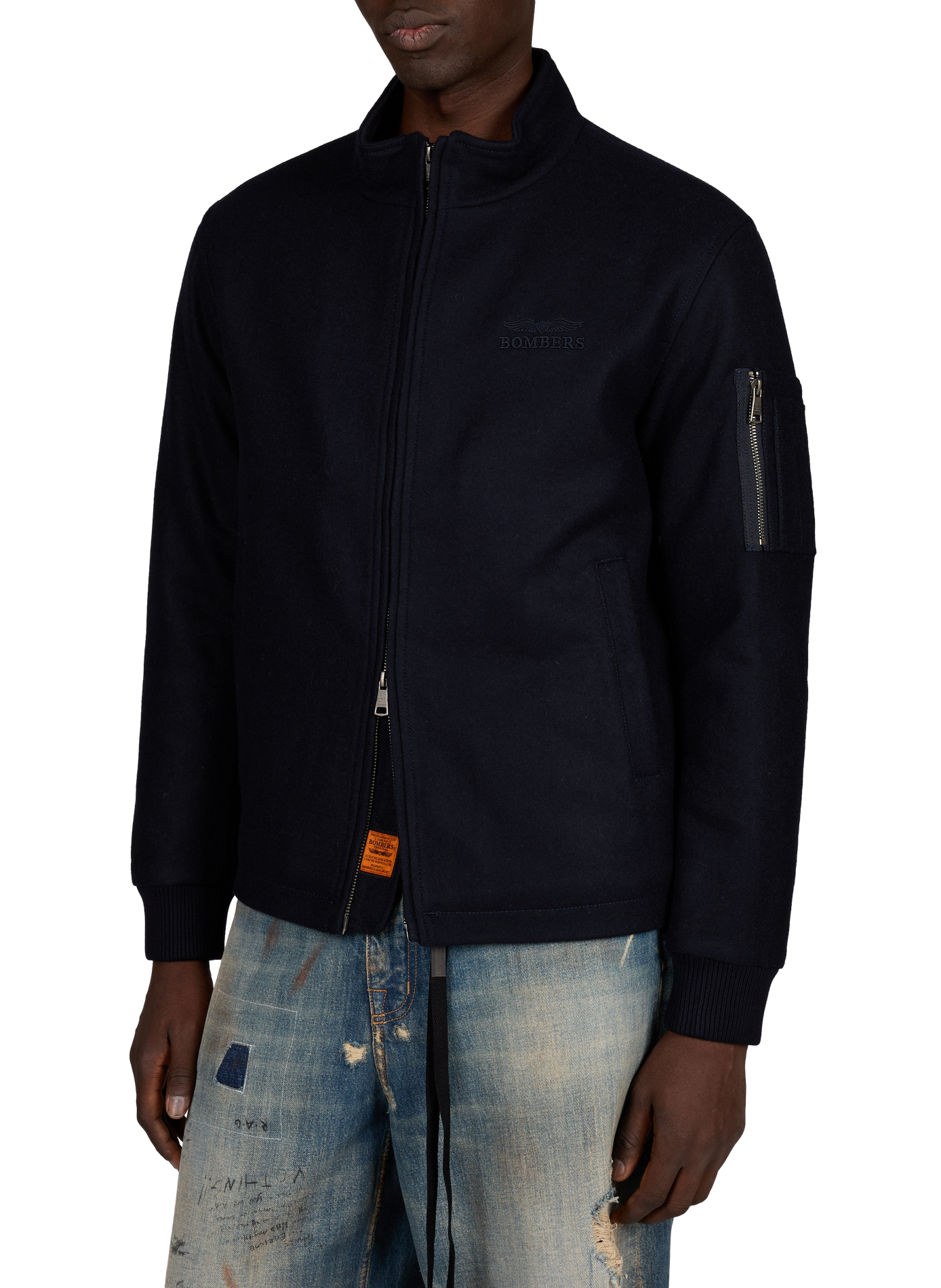 High-neck zip-up jacket in a wool blend BOMBERS ORIGINAL Blue