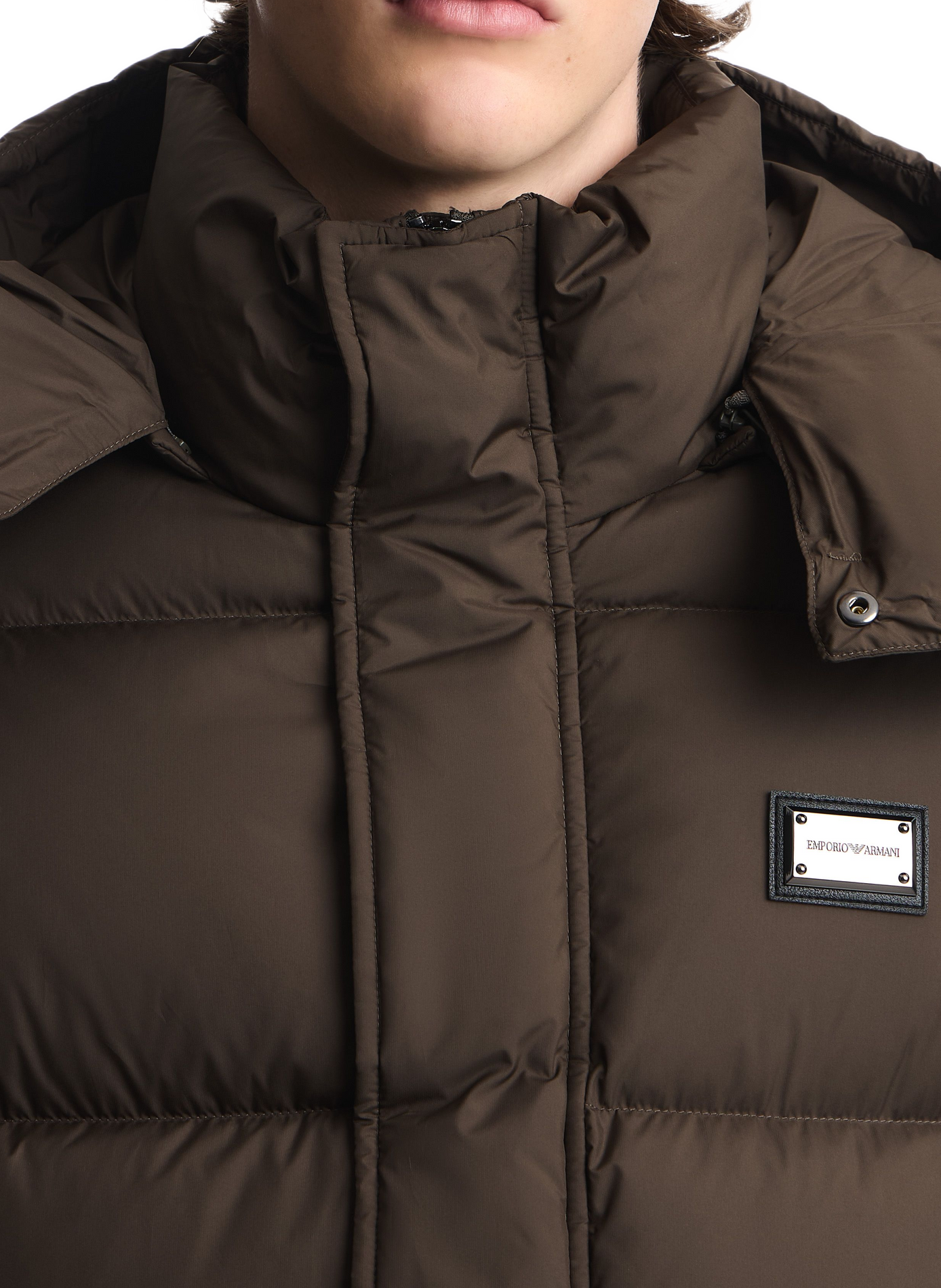 Gerade Steppjacke mit Kapuze EMPORIO ARMANI Khaki