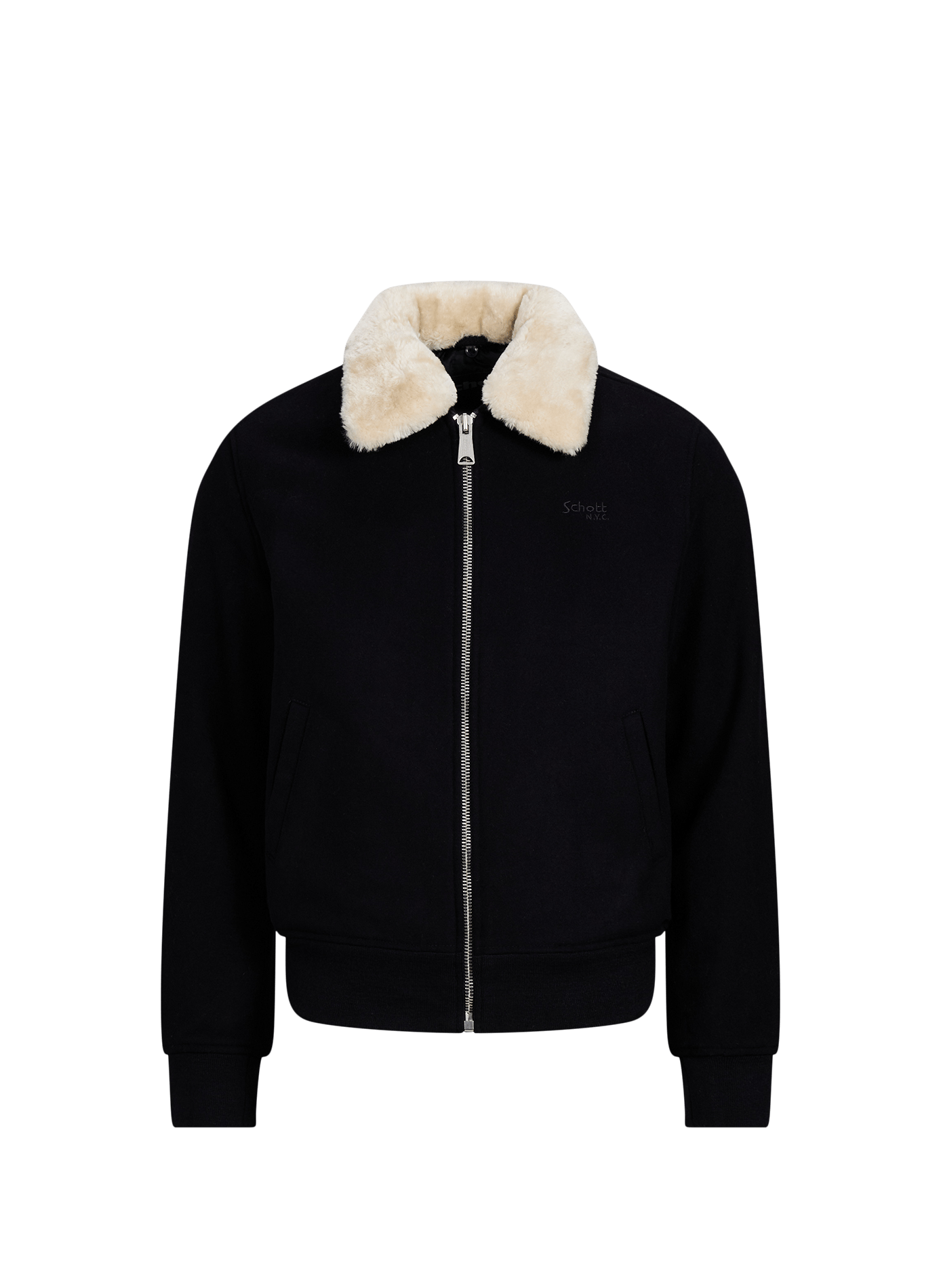 Veste col classique en fourrure SCHOTT Bleu
