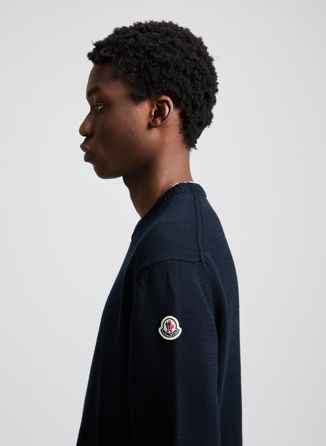 Straight ribbed cotton knit sweater MONCLER Blue