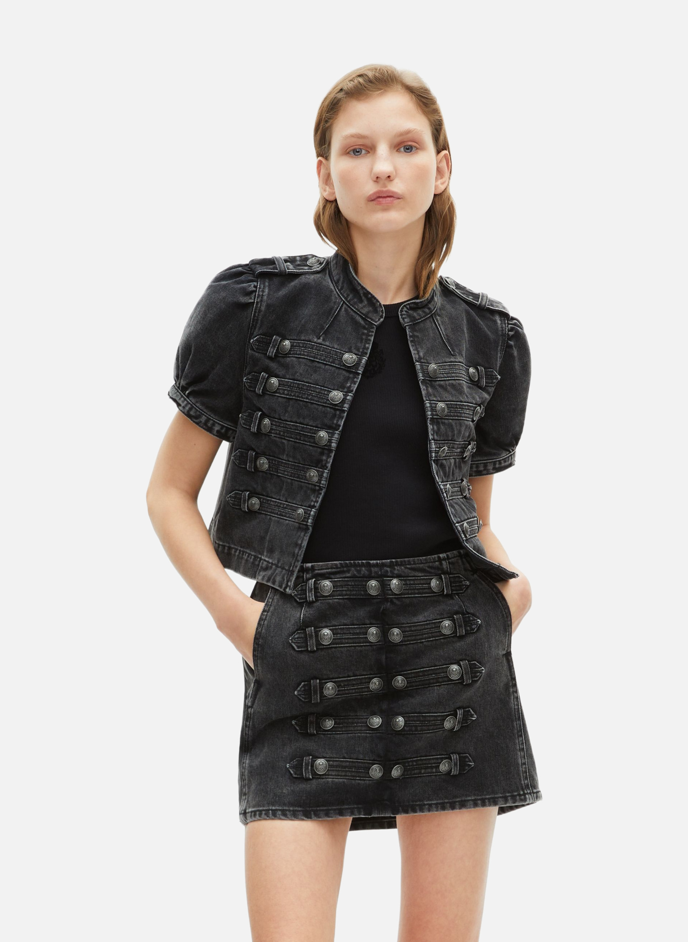 Blouson manches courtes style officier en denim THE KOOPLES 