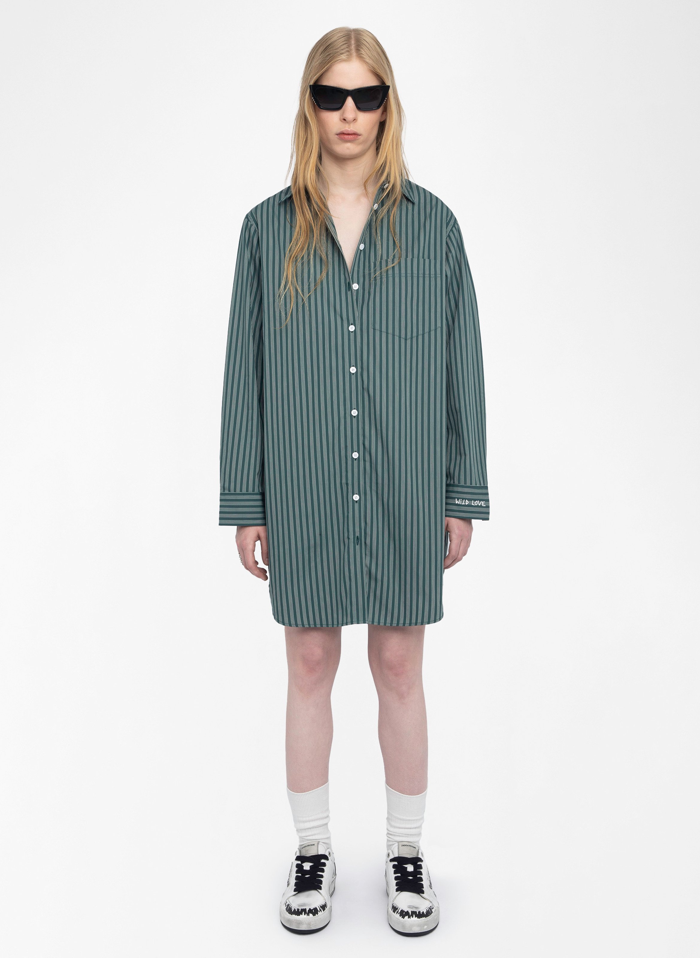 Robe chemise droite en coton rayé rorning ZADIG&VOLTAIRE Vert
