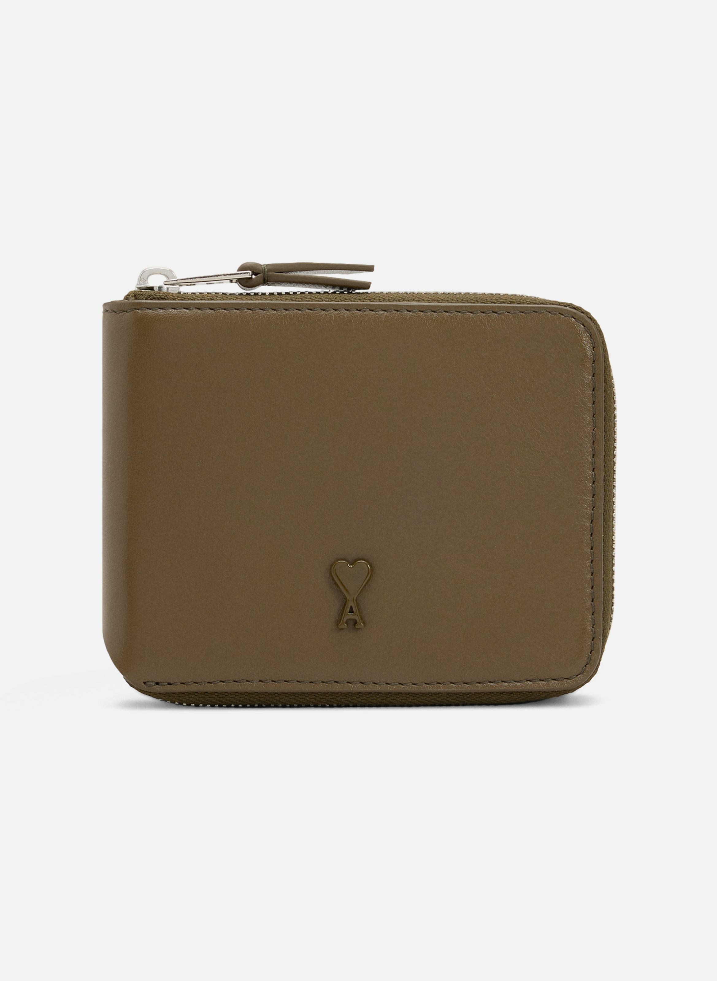 Portefeuille compact ami de coeur en cuir lisse unisexe AMI PARIS Vert