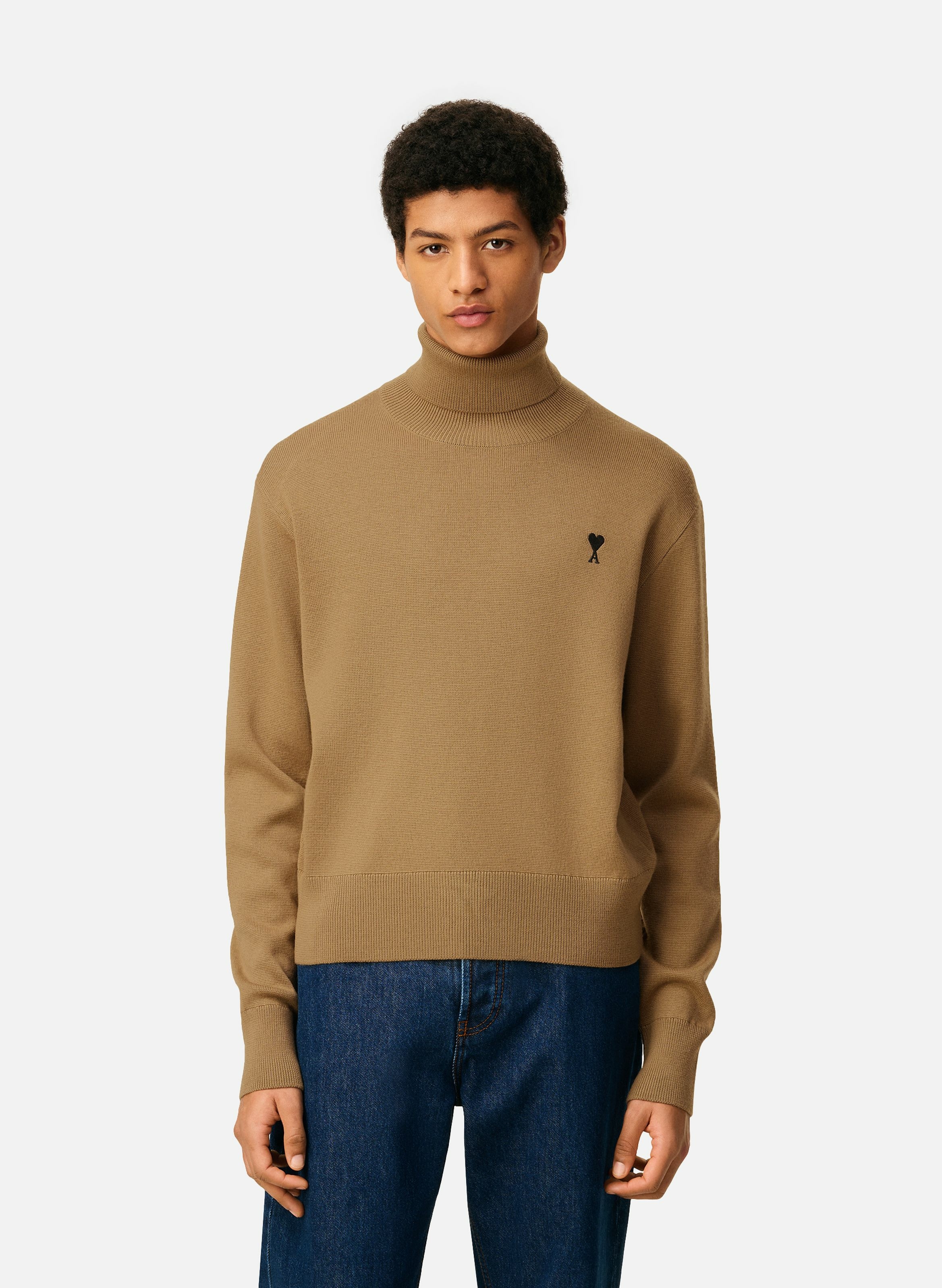 Pull col roulé ami de coeur en laine AMI PARIS Marron