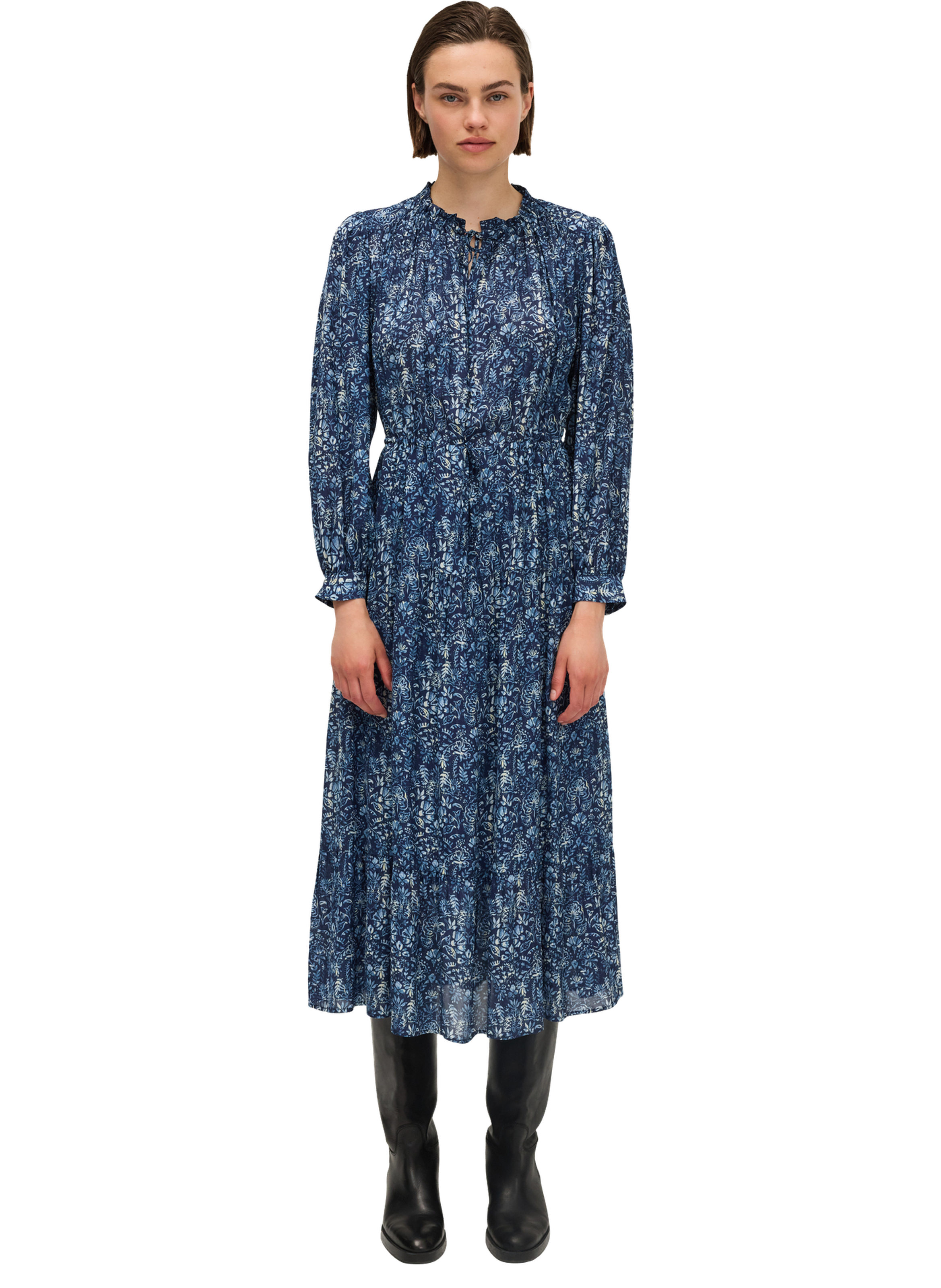 Robe longue imprimé végétal - lian PABLO Bleu