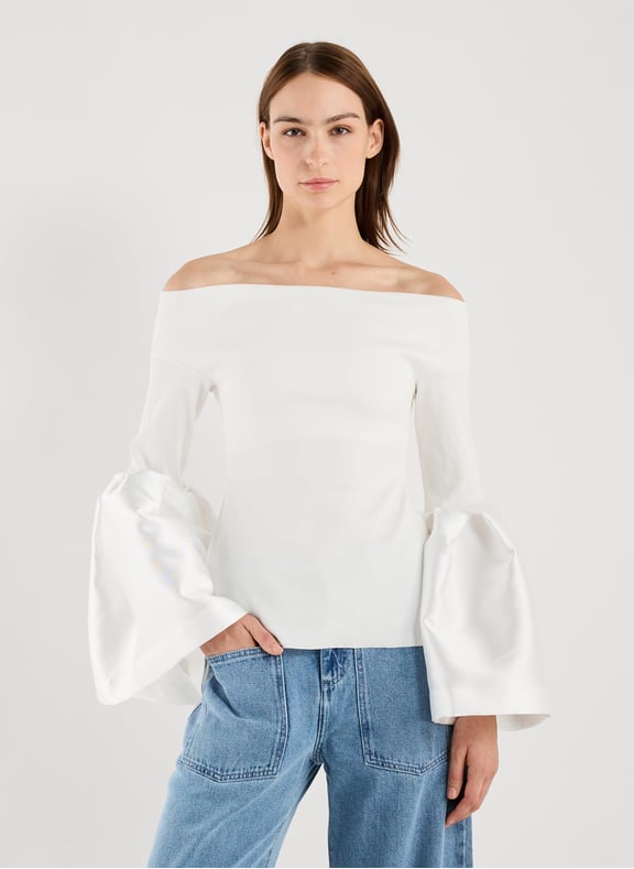 Off-shoulder top with puffy sleeves in cotton White by MARQUES ALMEIDA MARQUES ALMEIDA Off-shoulder top with puffy sleeves in cotton White