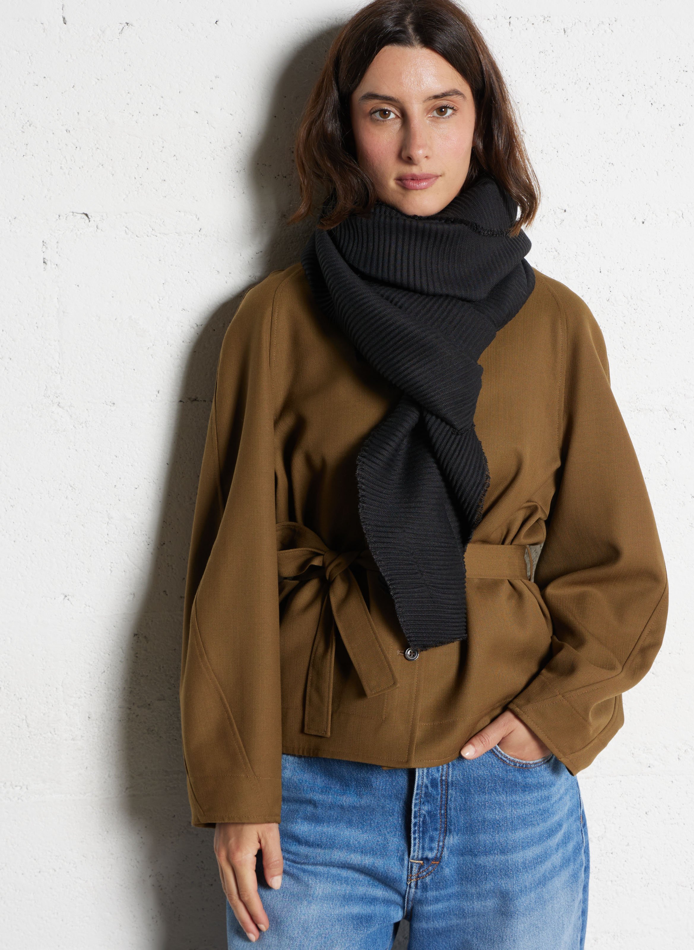 IKKS Echarpe rectangulaire côtelée unie Noir