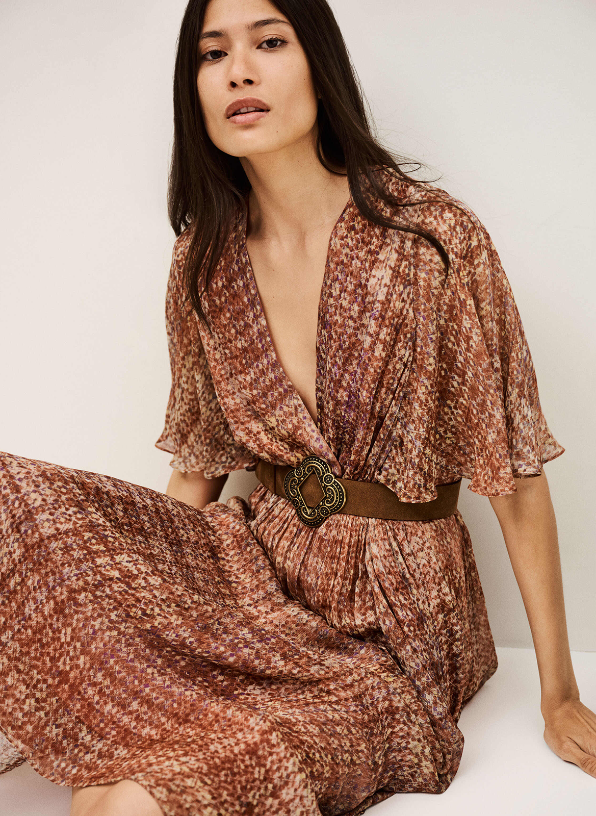 Robe courte col v imprimée romance BA&SH Rose