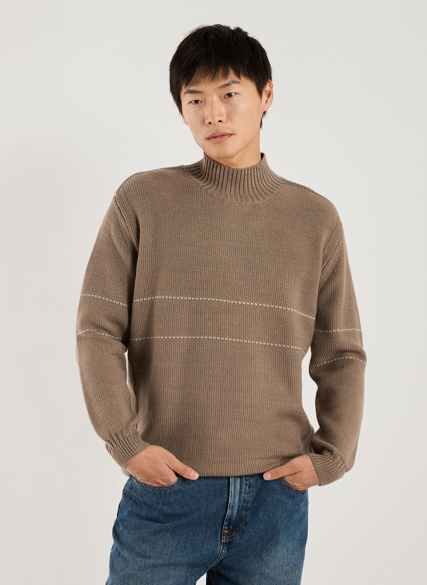 EMPORIO ARMANI Pull col montant en laine mélangée Marron