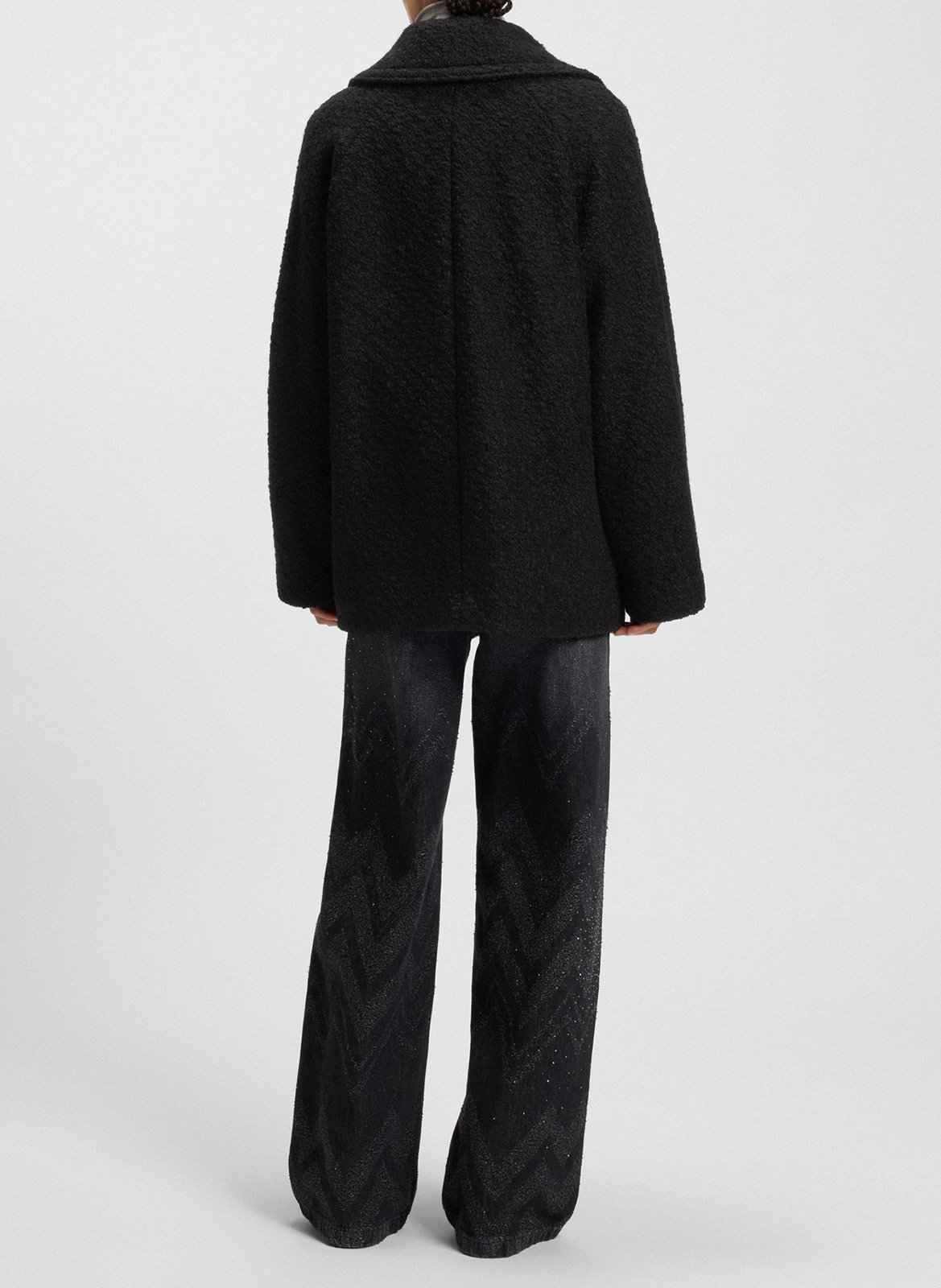 Manteau ample boutonné en maille bouclée BOSS Noir