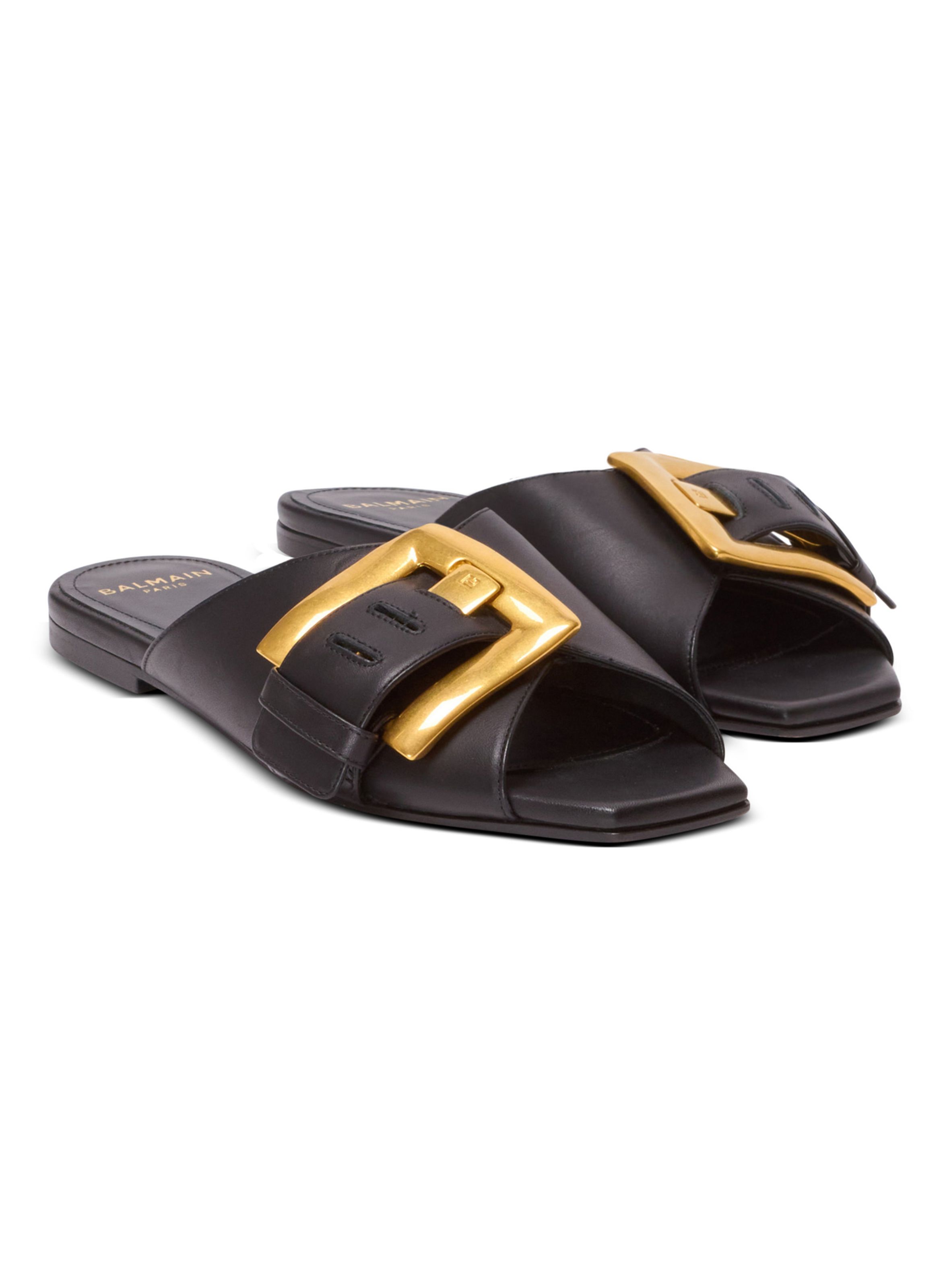 Sandales plates anthem en cuir de veau BALMAIN Noir