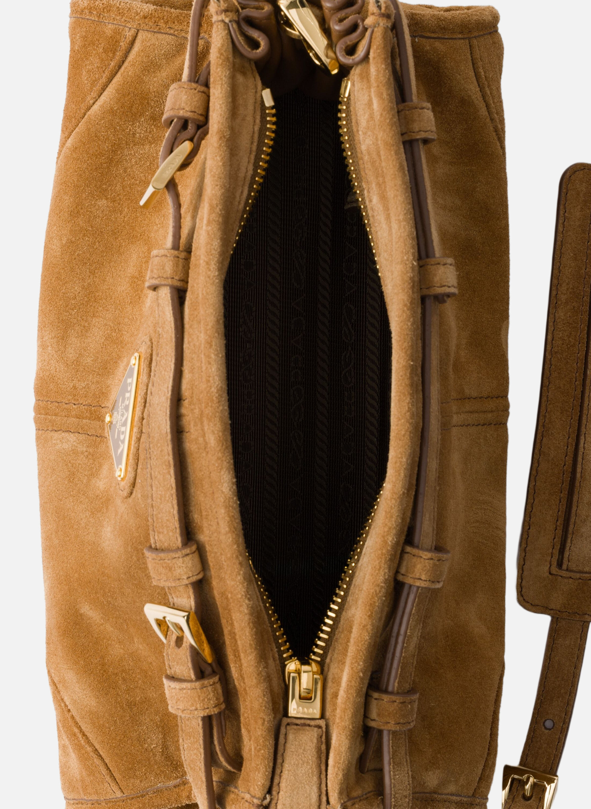 Petit sac porté épaule prada bonnie en daim PRADA Marron