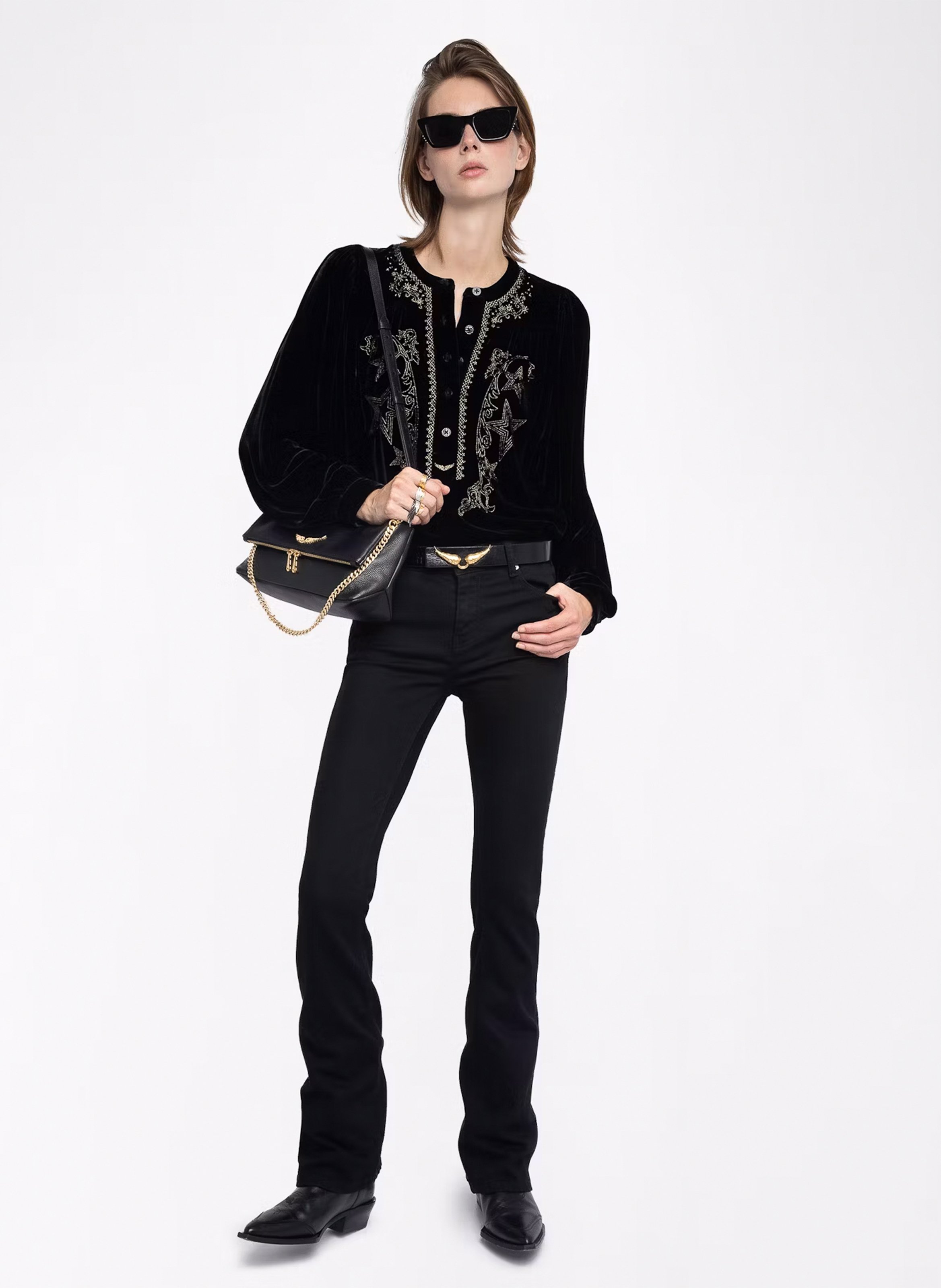 Blouse en velours brodéee col rond tigy ZADIG&VOLTAIRE Noir