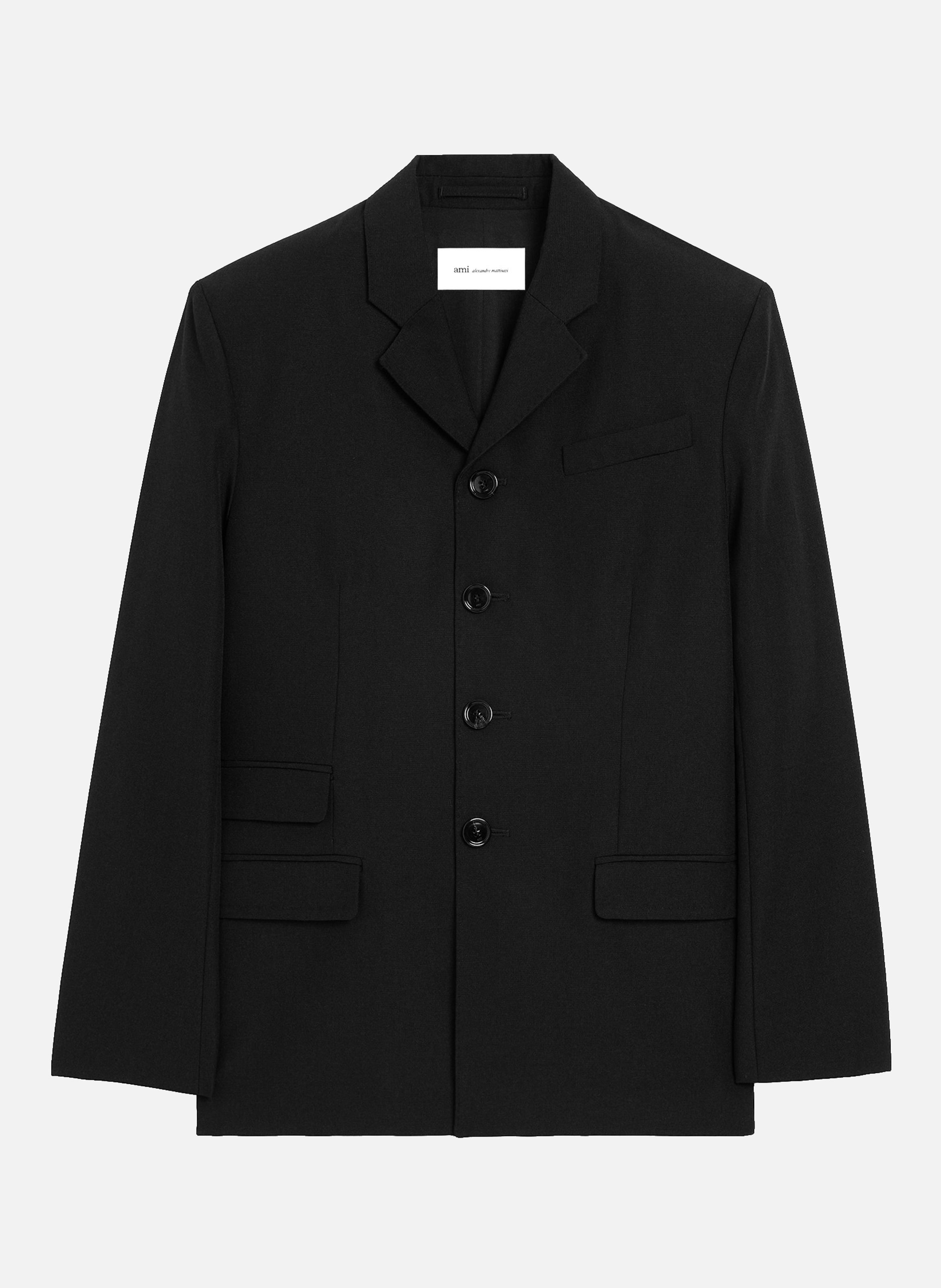Veste droite simple boutonnage en laine vierge AMI PARIS Noir