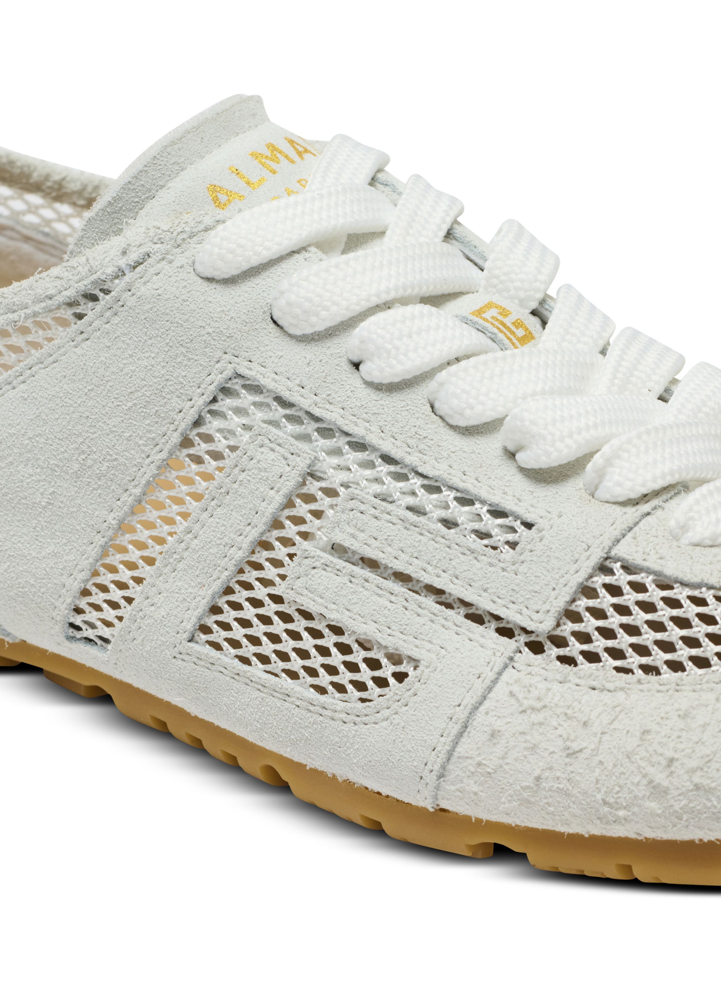 Baskets racer 45 en cuir de veau, daim et nylon BALMAIN Blanc