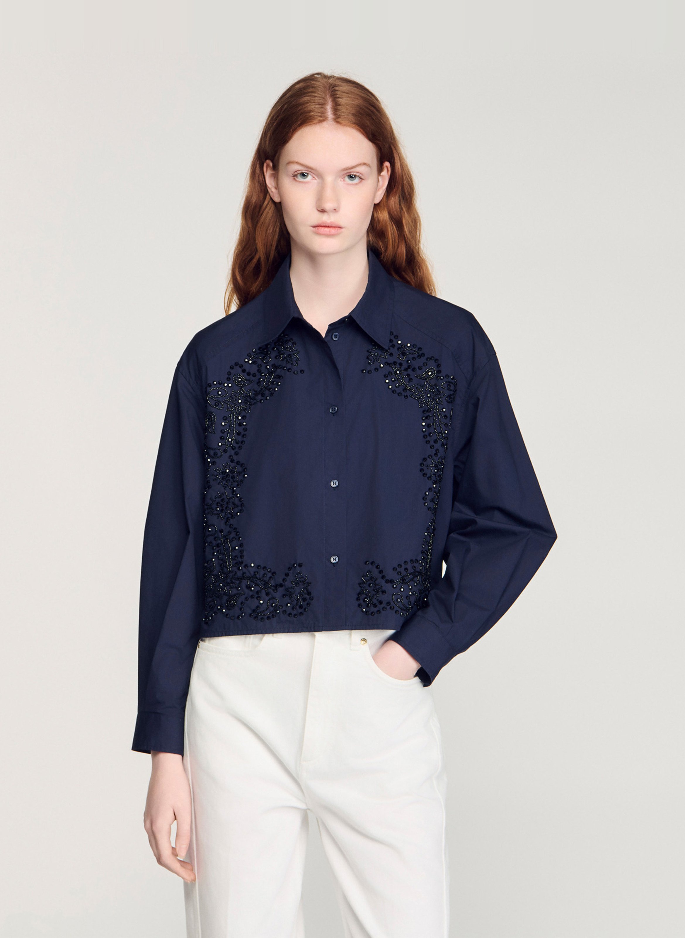 Chemise asymétrique ample à strass SANDRO Bleu