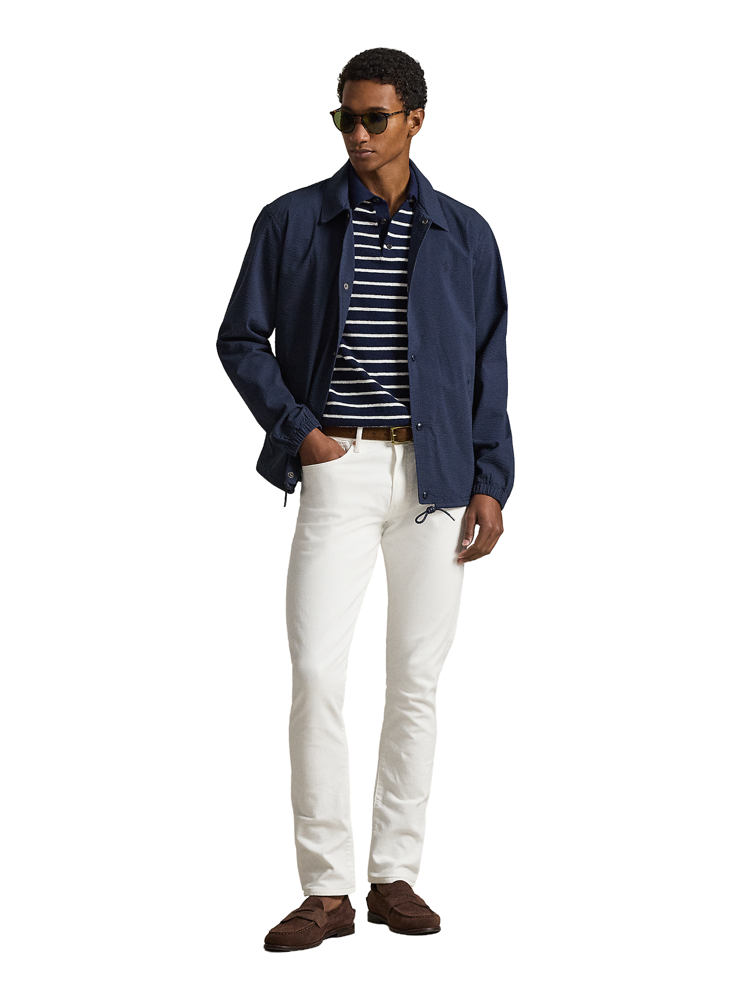 Straight Textured Cotton Blend Jacket POLO RALPH LAUREN Blue