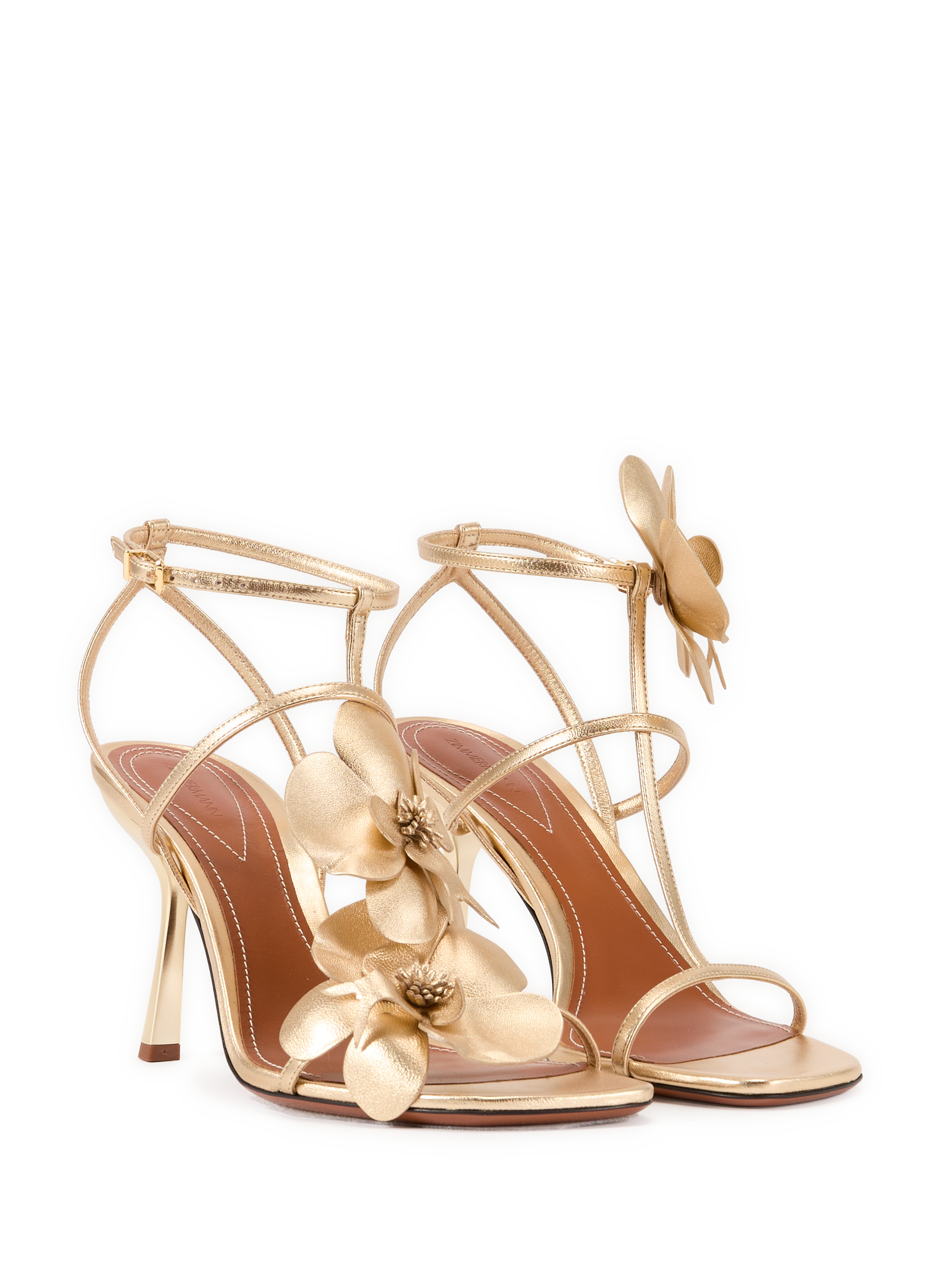 Heeled sandals with leather flowers ZIMMERMANN Golden