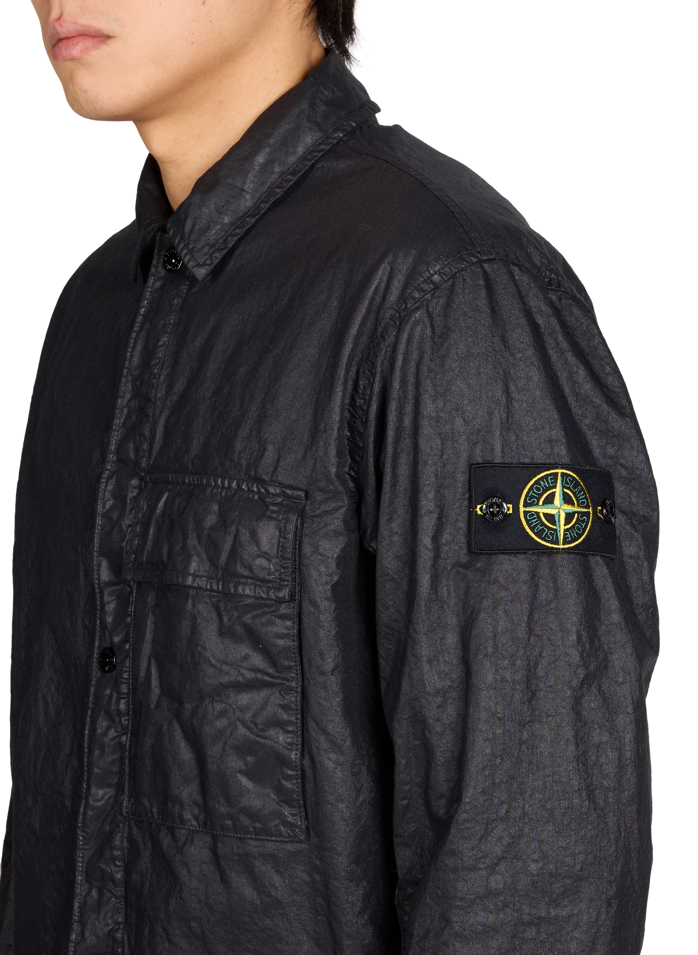 Wrinkled shirt with classic collar STONE ISLAND Black