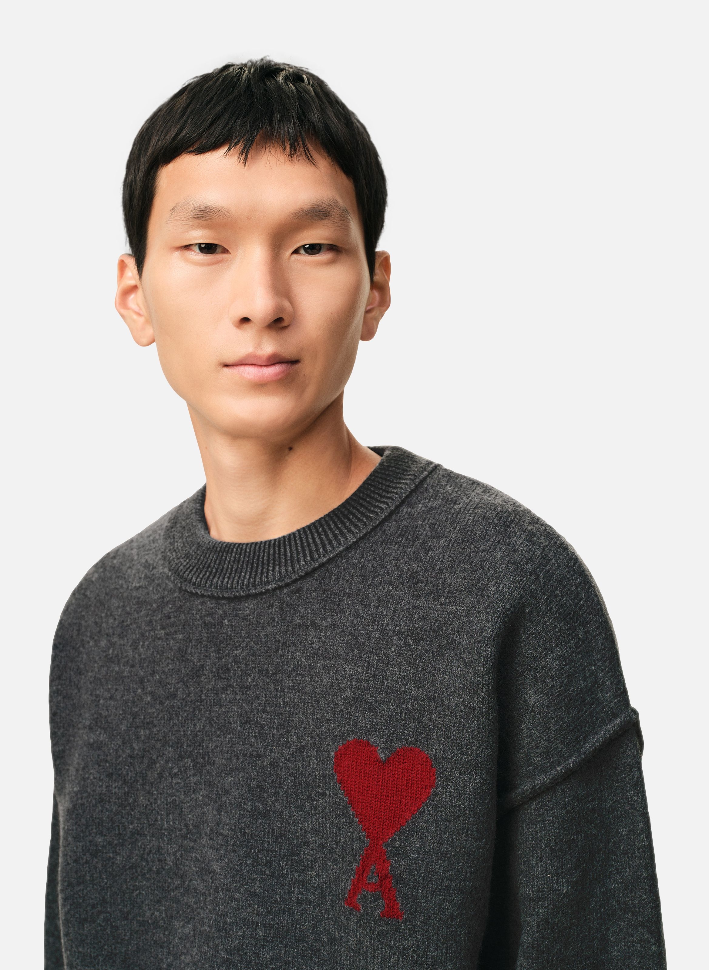 Pull Col Rond Ami De Coeur En Laine unisexe AMI PARIS Gris