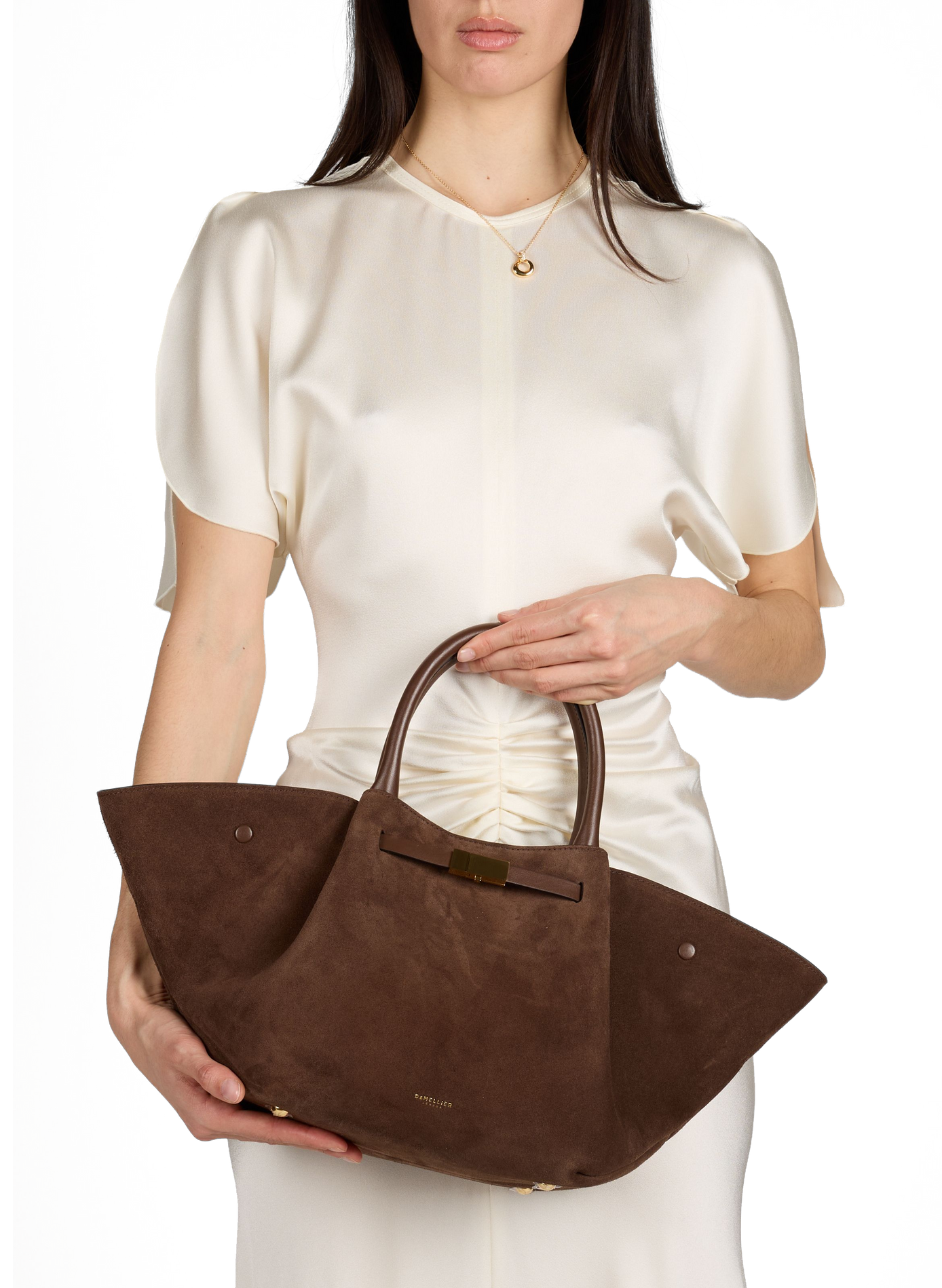 Sac à main Midi New York en cuir et coton DEMELLIER LONDON Marron