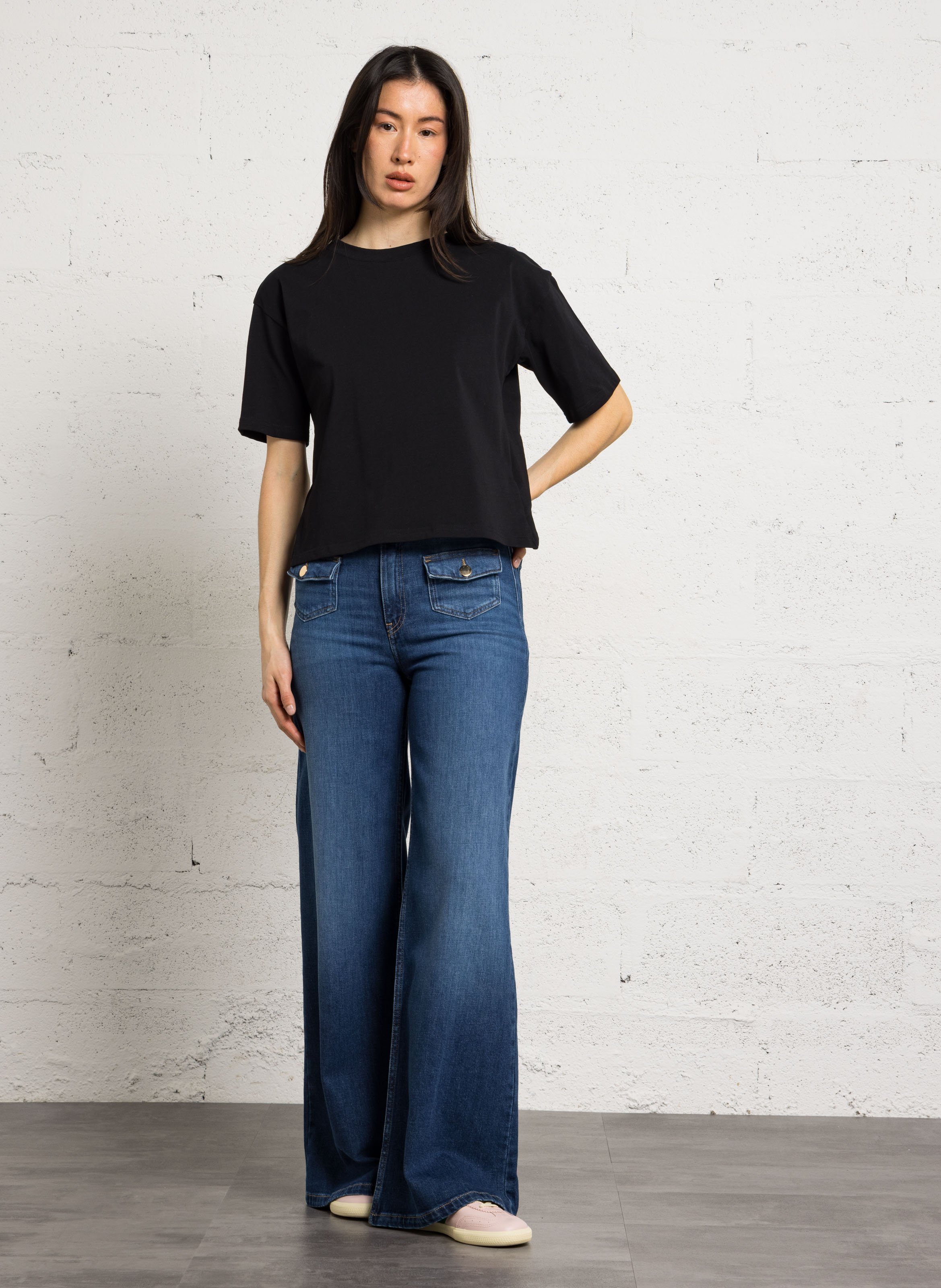 Jean large taille haute uni romain MAISON 123 Bleu