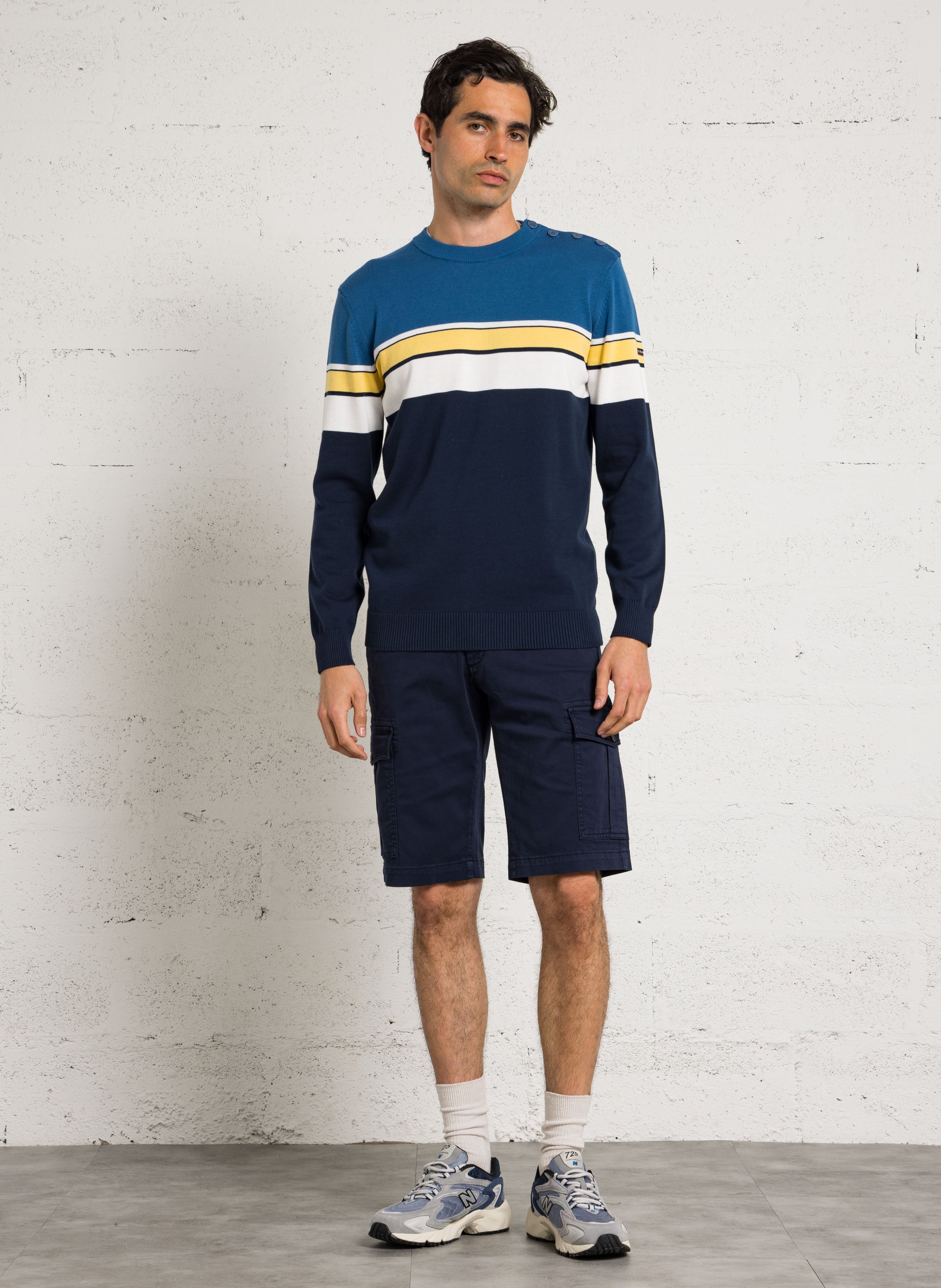 Pull droit col rond rayé en coton ARMOR-LUX Bleu