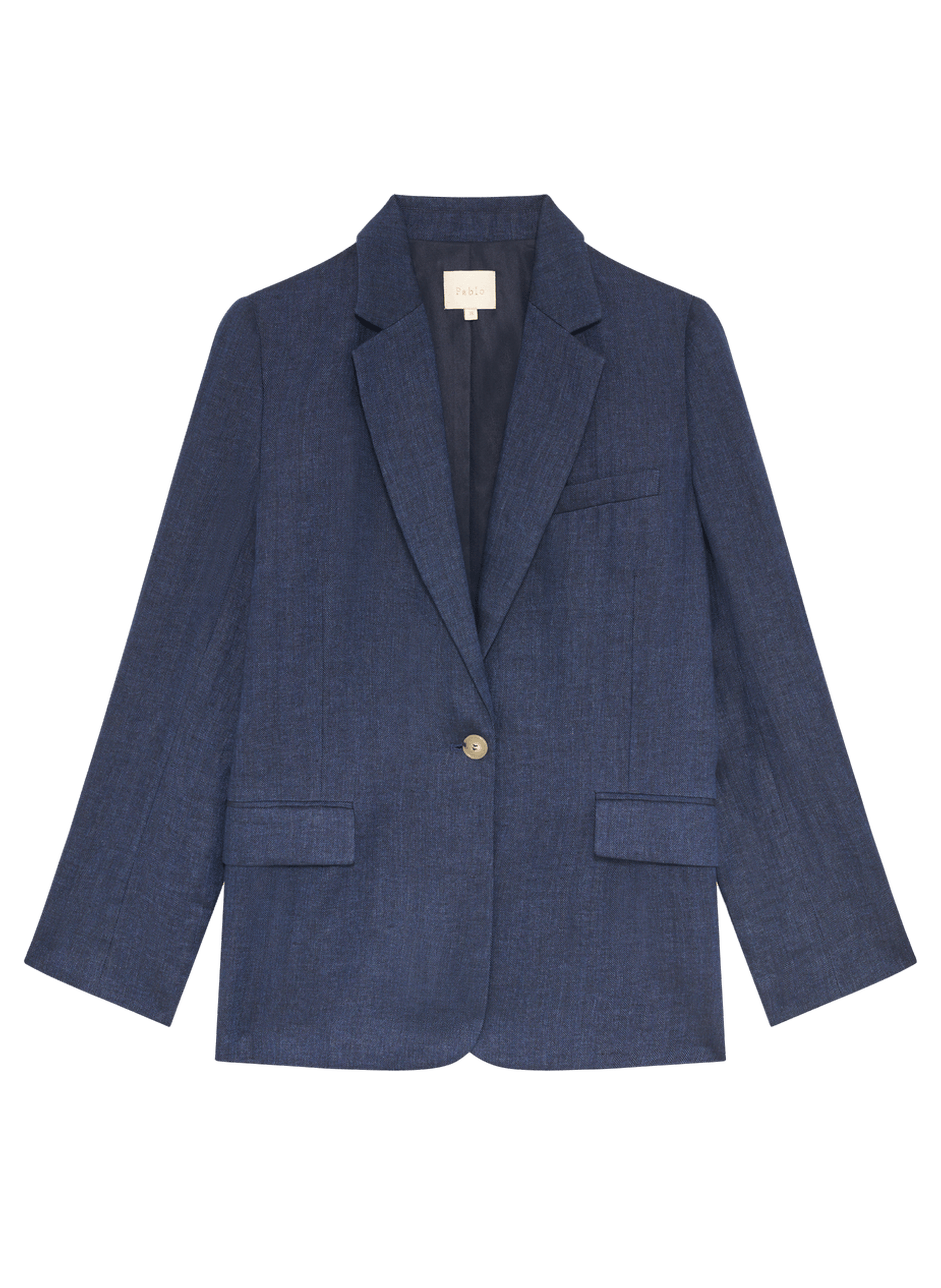 Veste de tailleur en lin à chevrons - mayssa PABLO Bleu