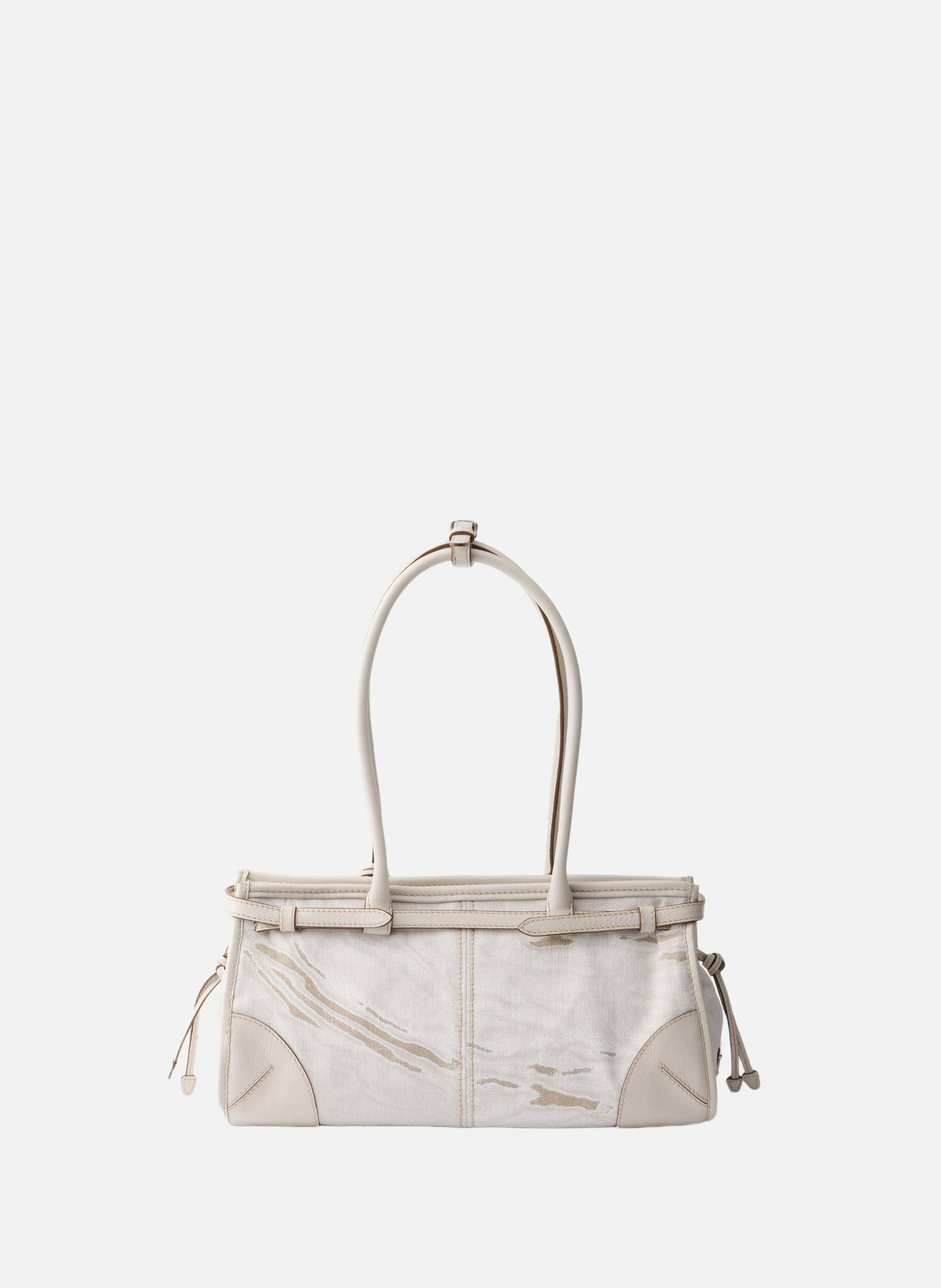 Sac à main prada bonnie moyen en lin imprimé et cu PRADA Blanc
