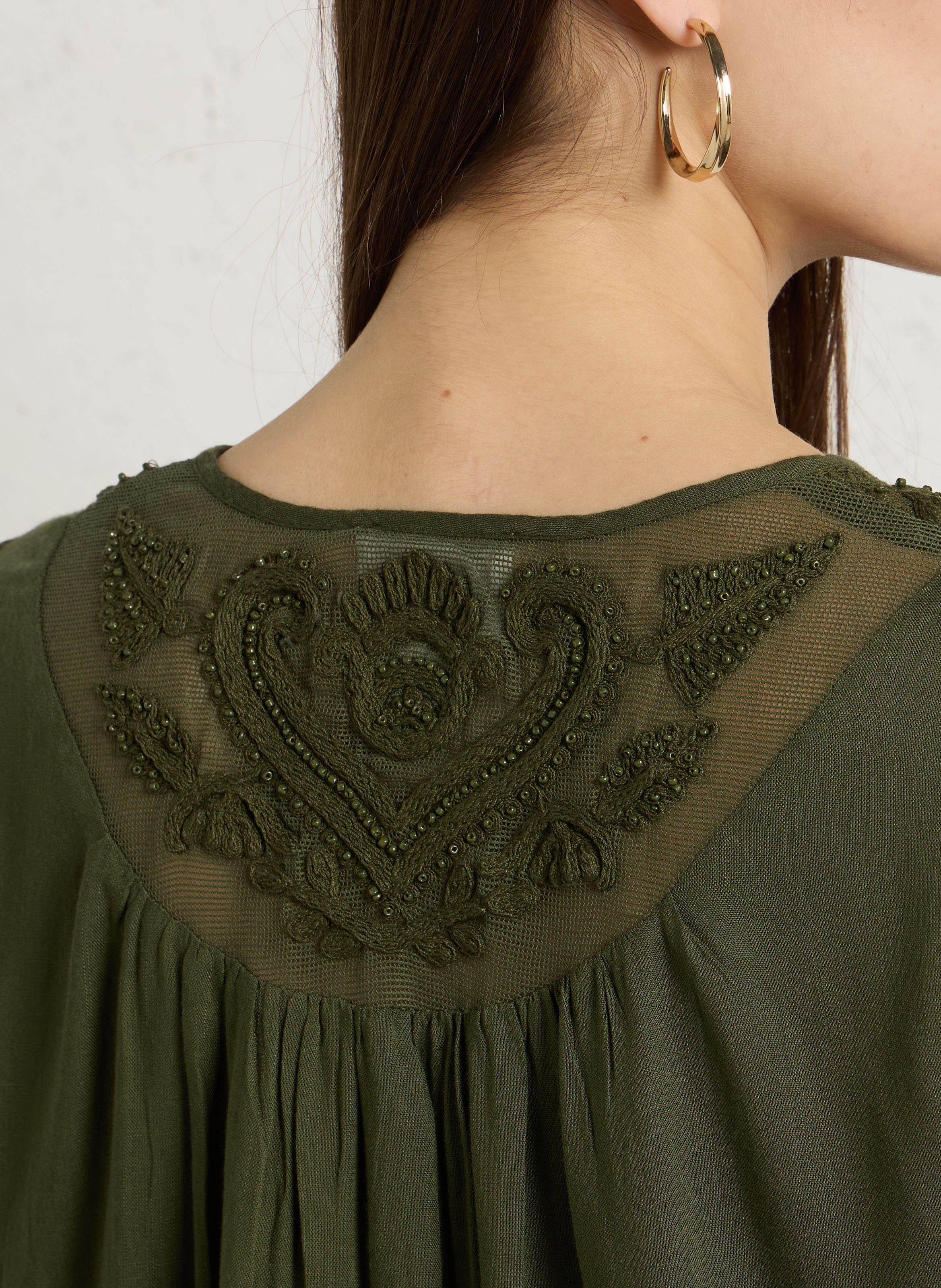 Blouse col v brodé dorian | Kaki MAISON 123 Femme