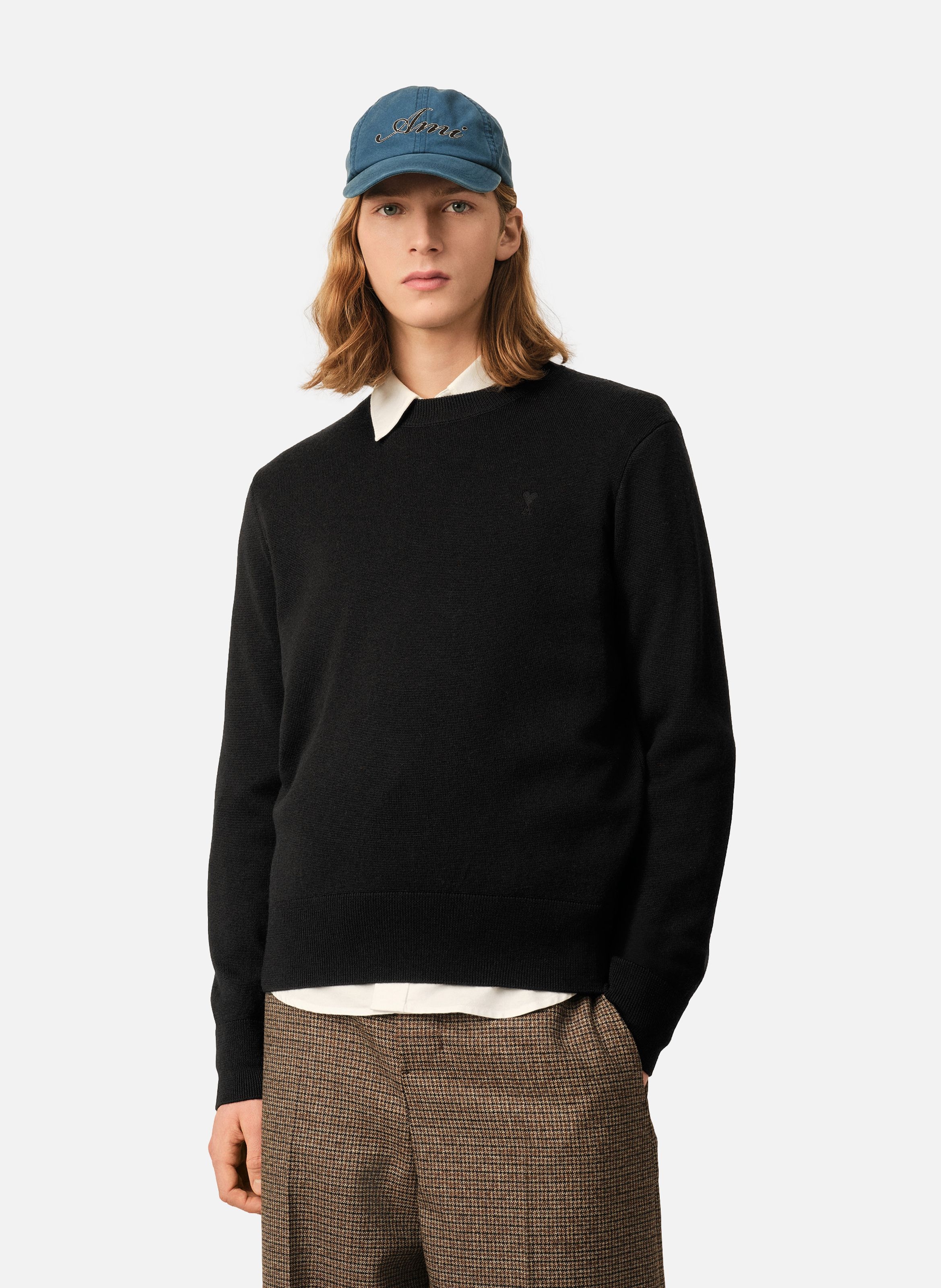 Pull col rond ami de coeur en laine AMI PARIS Noir