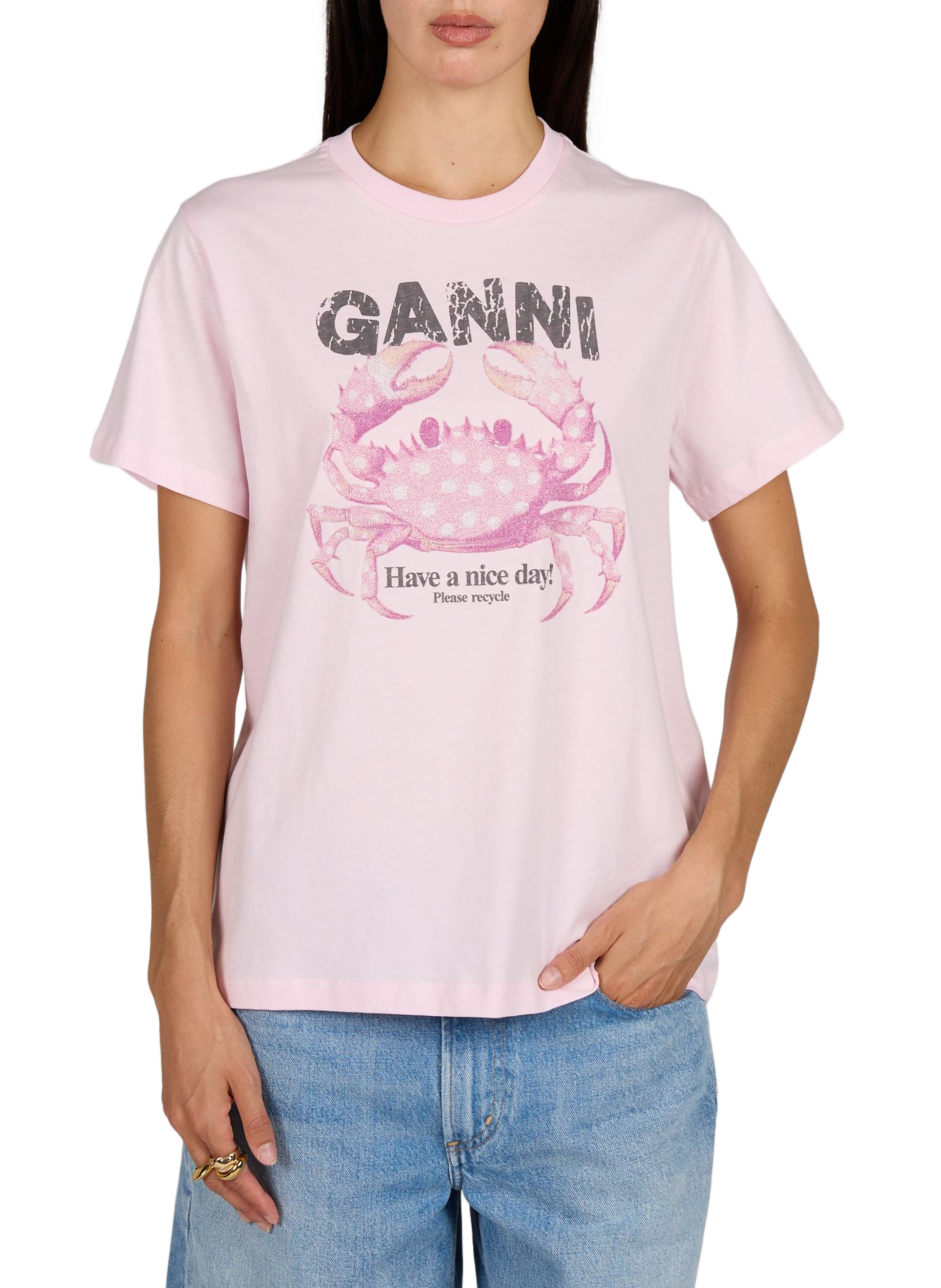 T-shirt à motif crabe en coton GANNI Rose
