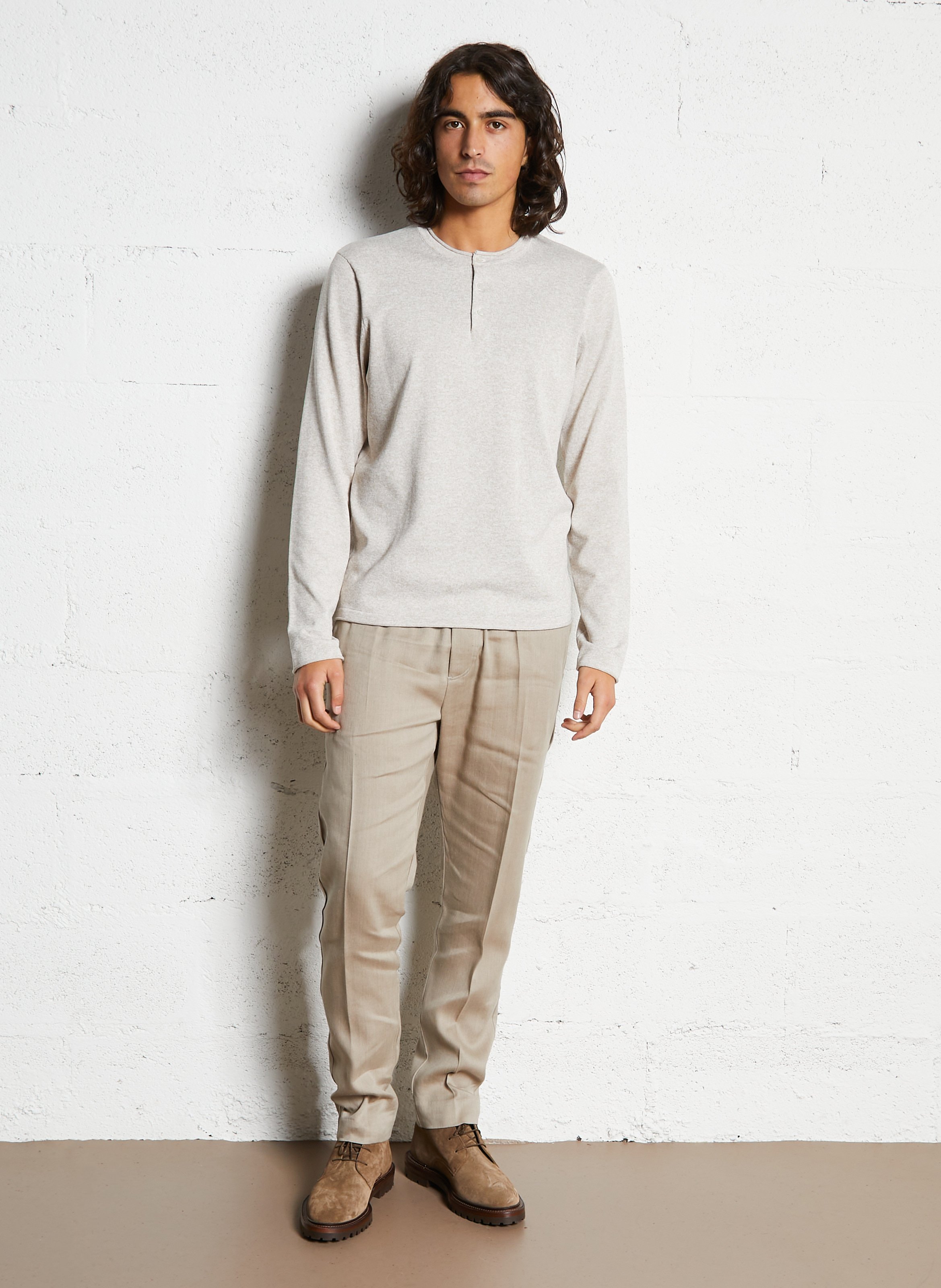 Pantalon casual droit uni en lin mélangé IKKS Beige