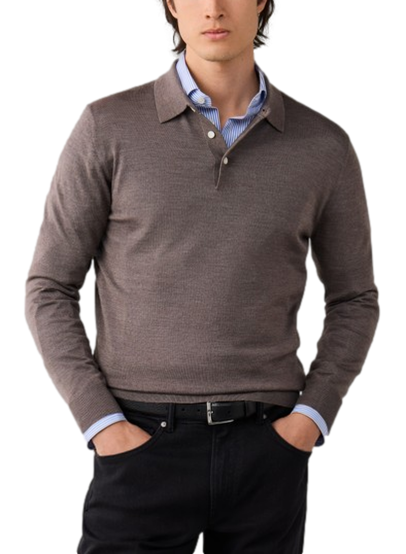 Pull col polo en laine mélangée HACKETT Beige