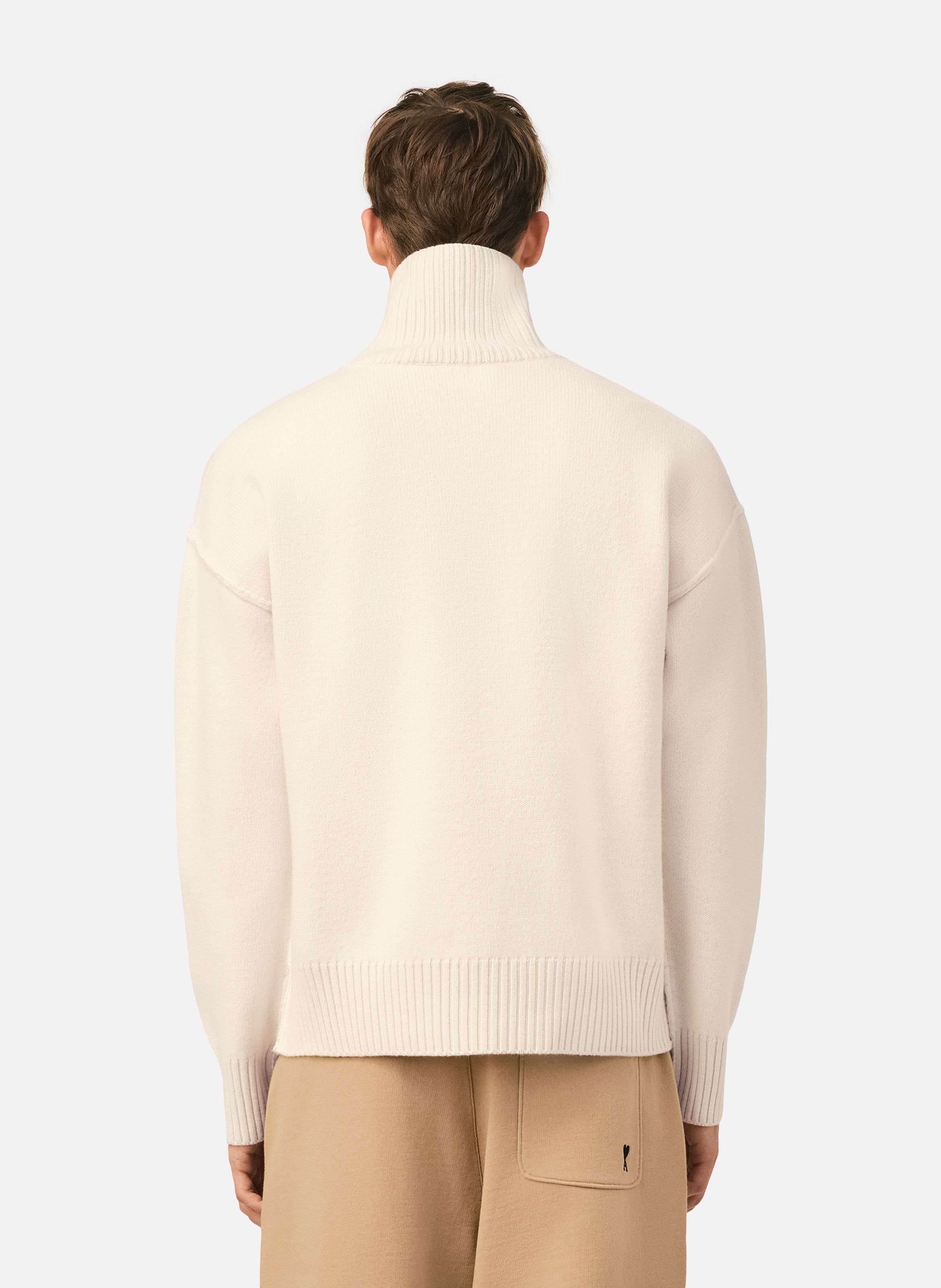Pull col cheminée ami de coeur en laine unisexe AMI PARIS Blanc