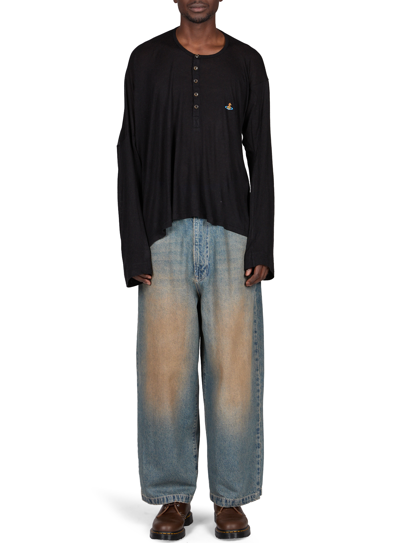 Maglietta ampia a maniche lunghe con logo ricamato VIVIENNE WESTWOOD Nero